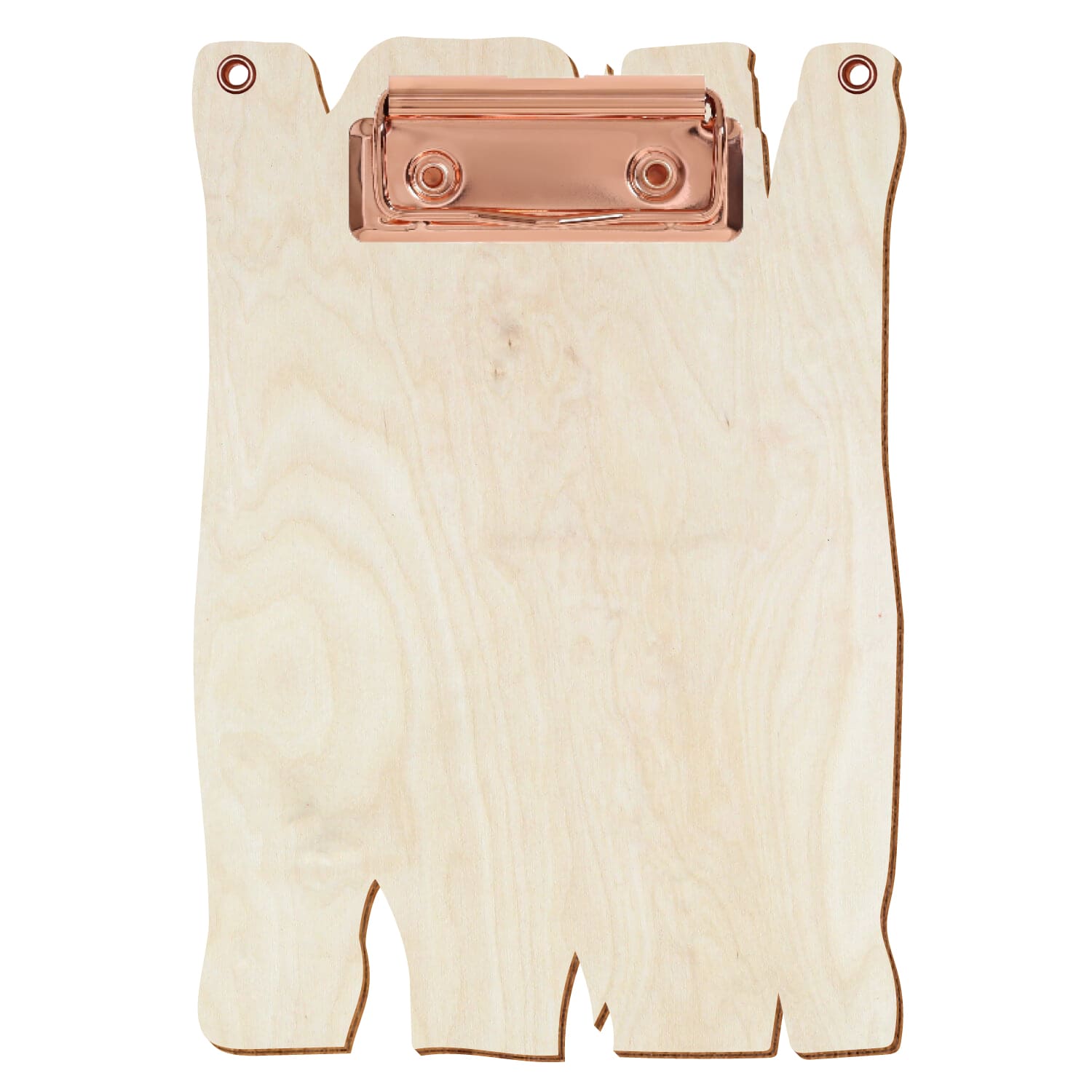 Klemmbrett Holzbrettform mit 2 Ösen Birke natur A6 hochkant Bügelklemme roségold