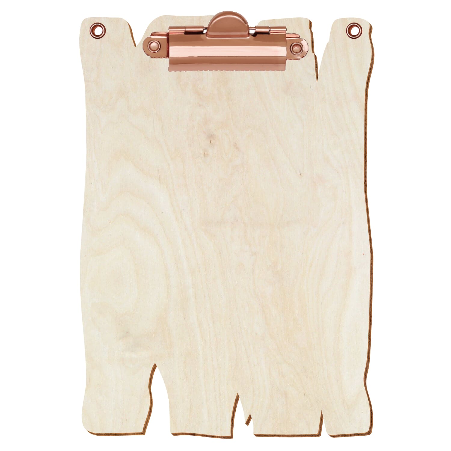 Klemmbrett Holzbrettform mit 2 Ösen Birke natur A6 hochkant Zahnklemme roségold