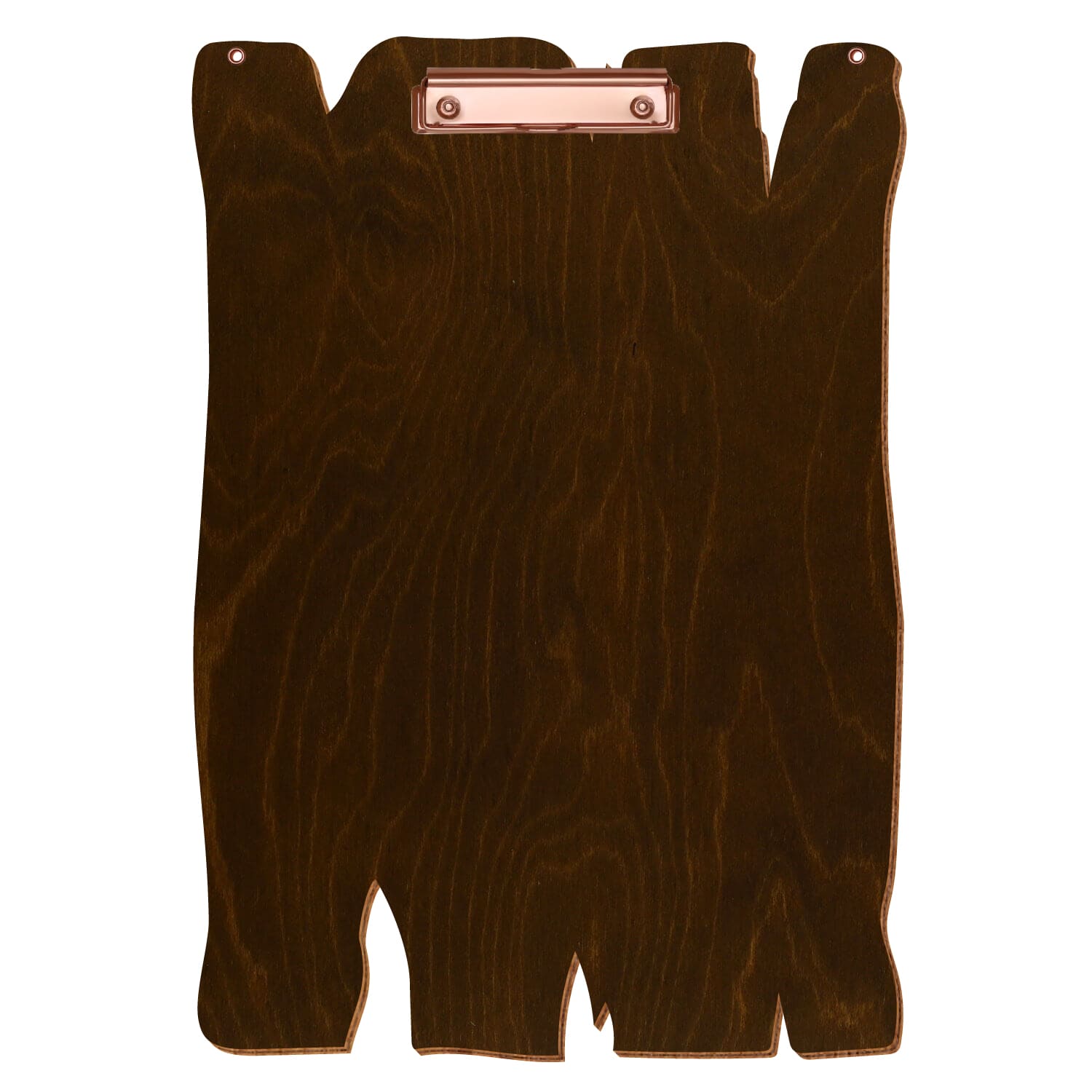 Klemmbrett Holzbrettform mit 2 Ösen Eiche dunkel A3 hochkant Bügelklemme roségold