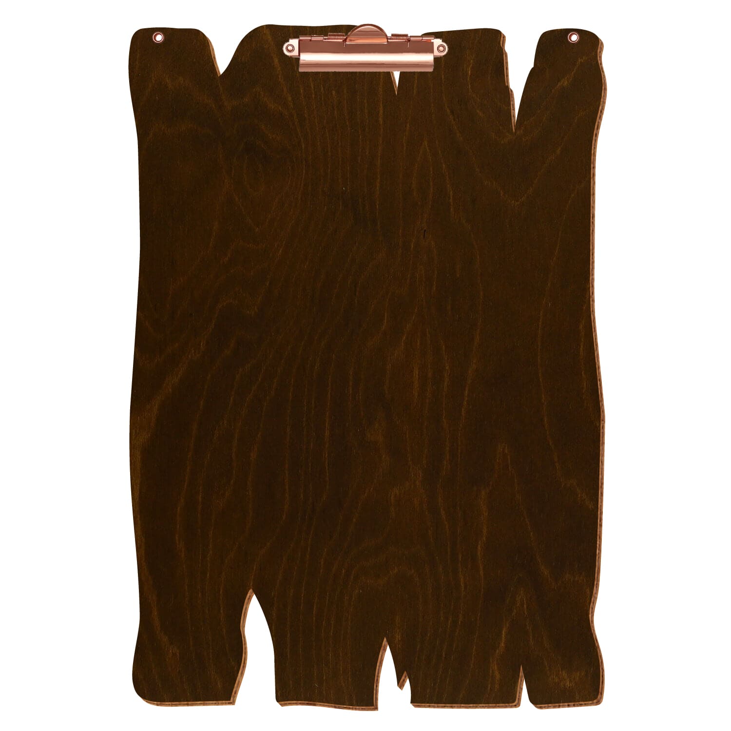 Klemmbrett Holzbrettform mit 2 Ösen Eiche dunkel A3 hochkant Zahnklemme roségold