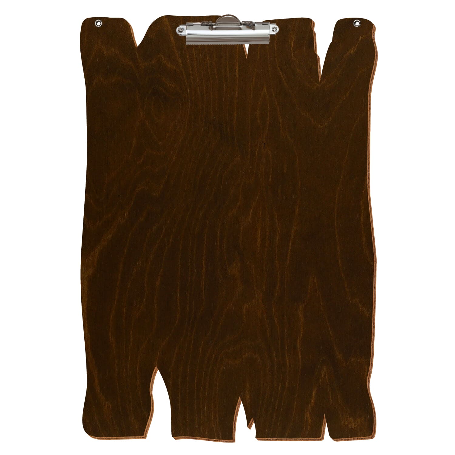 Klemmbrett Holzbrettform mit 2 Ösen Eiche dunkel A3 hochkant Zahnklemme silber