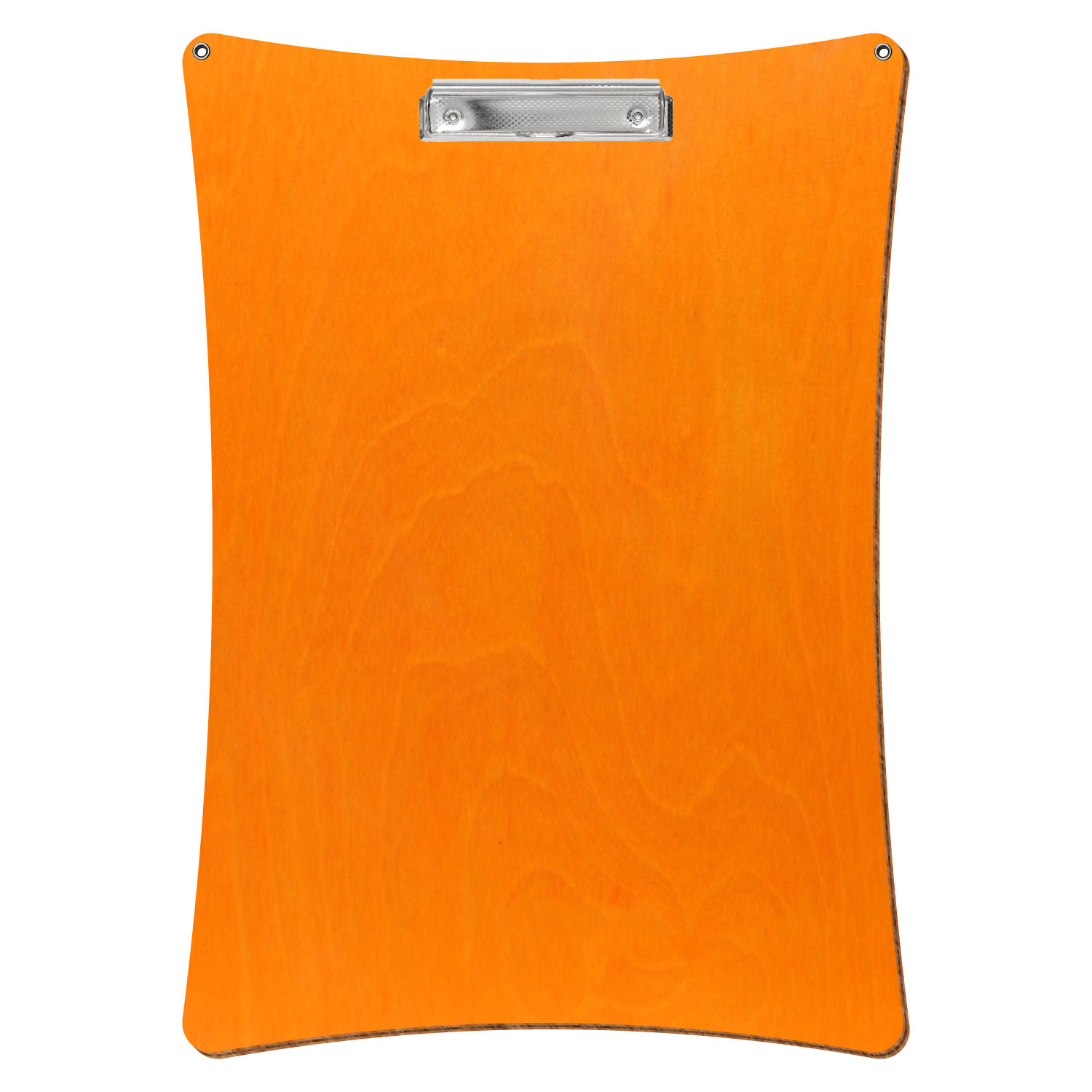 Bütic Holz-Klemmbrett konkav orange mit Aufhängeösen in A3 hochkant mit carbon-silberner Bügelklemme