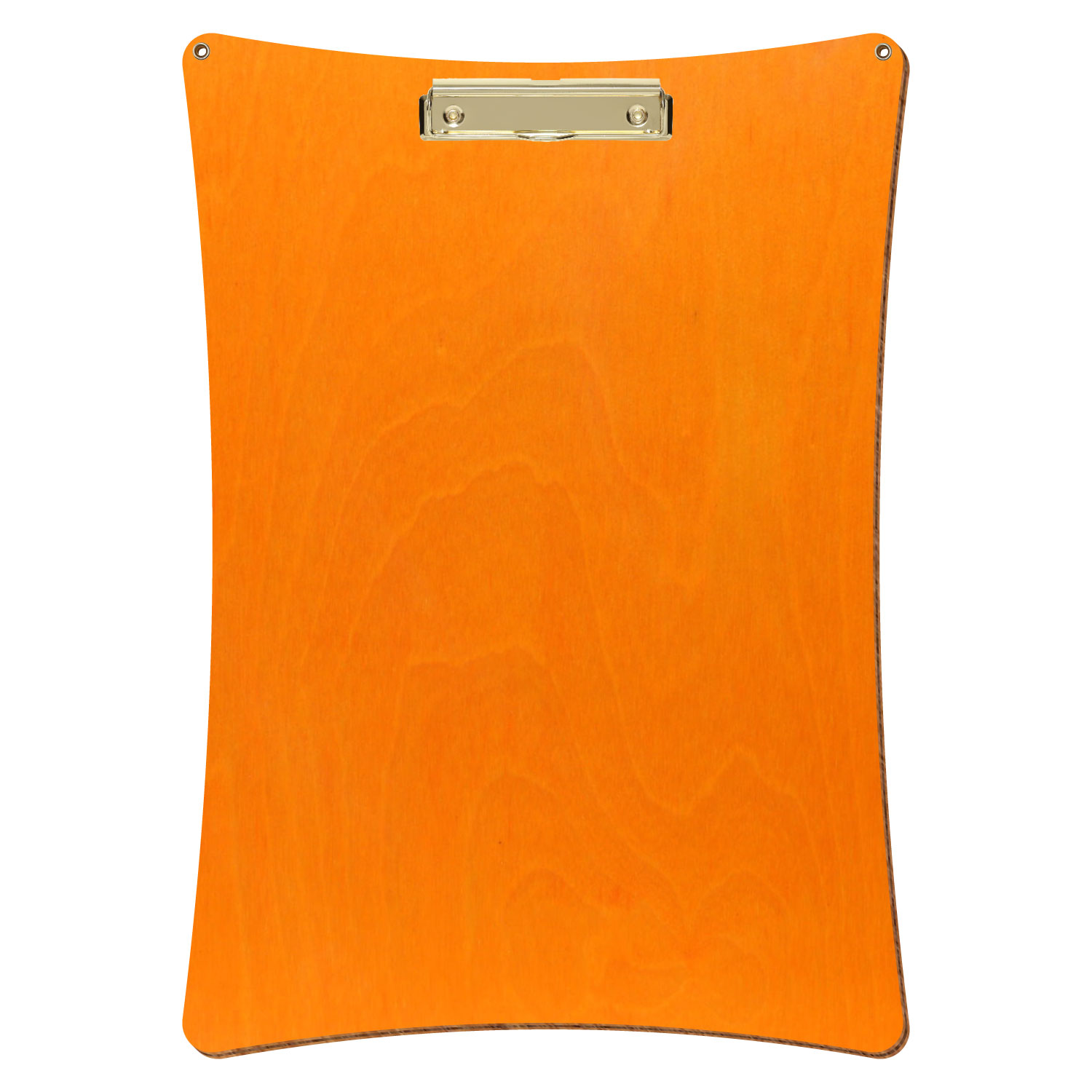 Bütic Holz-Klemmbrett konkav orange mit Aufhängeösen in A3 hochkant mit goldener Bügelklemme