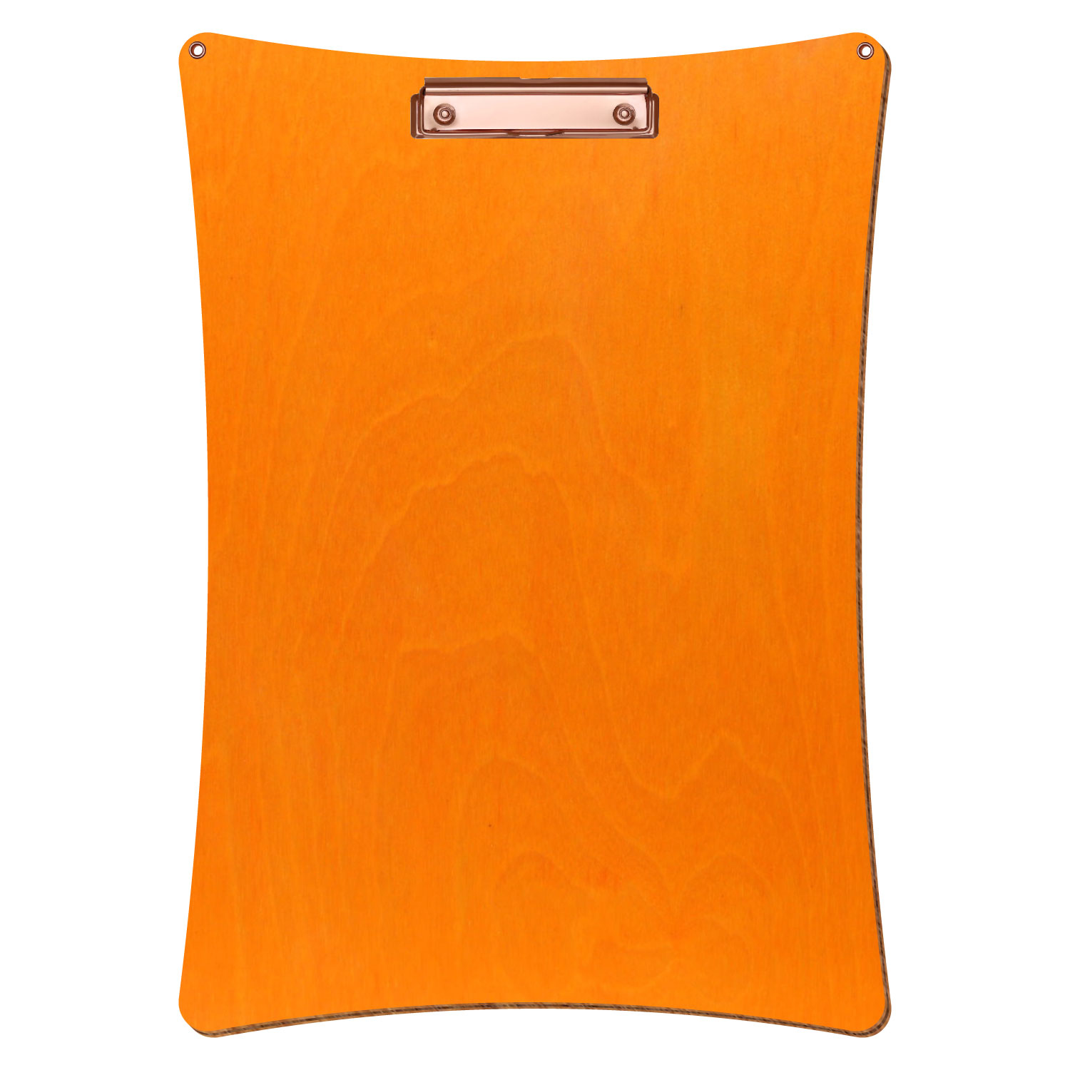 Bütic Holz-Klemmbrett konkav orange mit Aufhängeösen in A3 hochkant mit roségoldener Bügelklemme