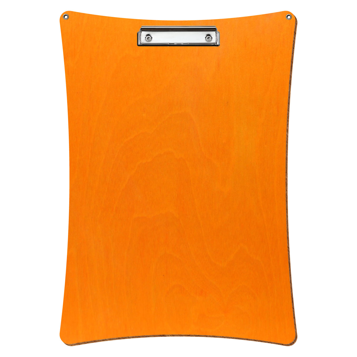 Bütic Holz-Klemmbrett konkav orange mit Aufhängeösen in A3 hochkant mit silberner Bügelklemme