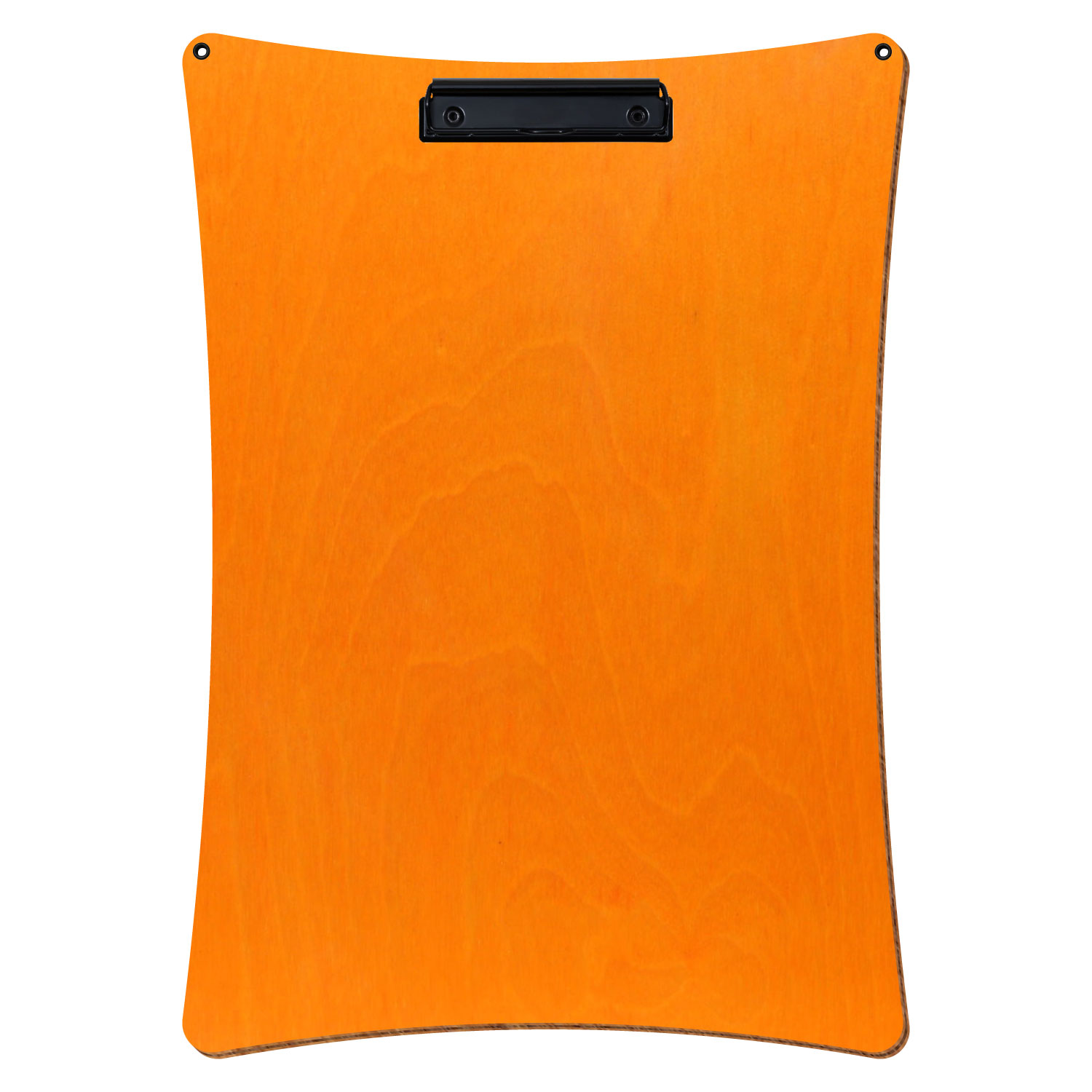 Bütic Holz-Klemmbrett konkav orange mit Aufhängeösen in A3 hochkant mit schwarzer Bügelklemme