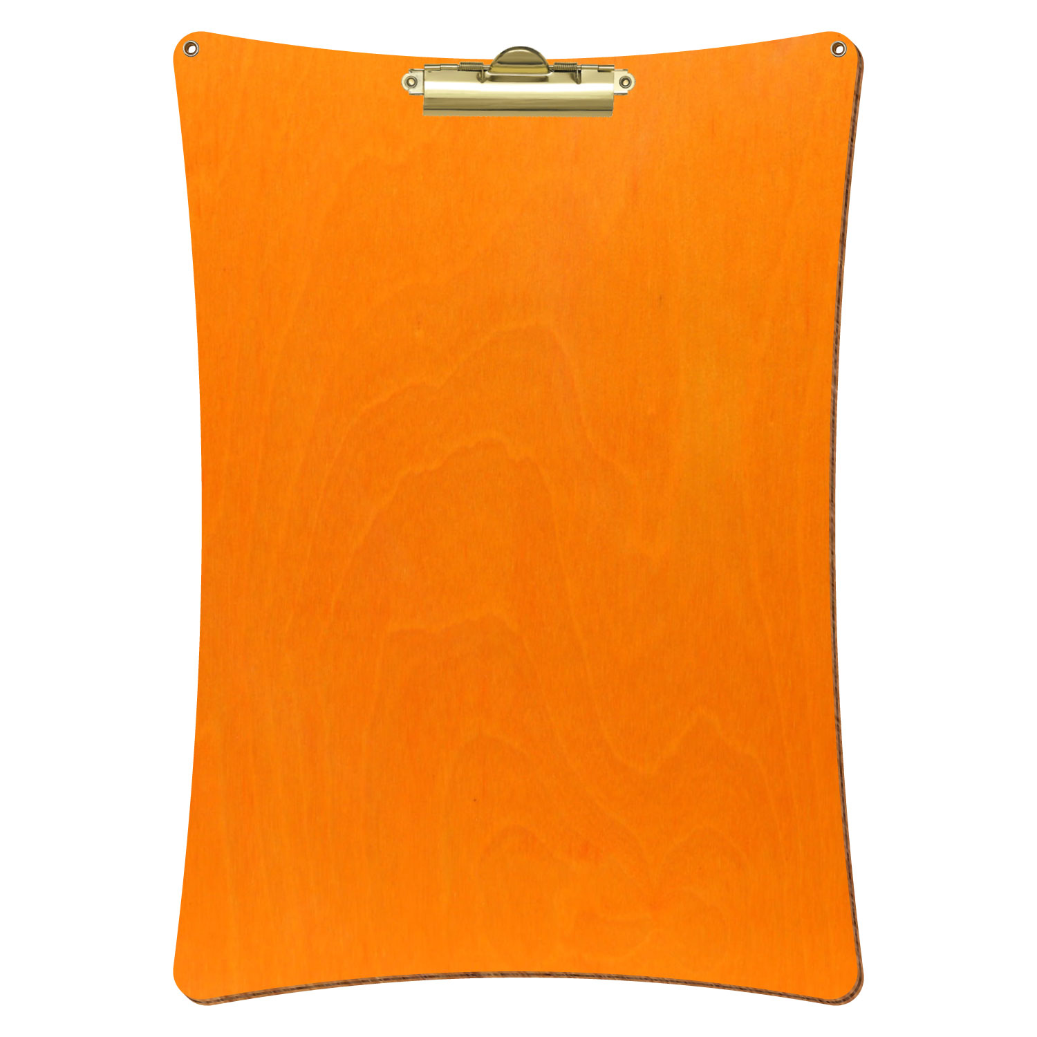 Bütic Holz-Klemmbrett konkav orange mit Aufhängeösen in A3 hochkant mit goldener Zahnklemme