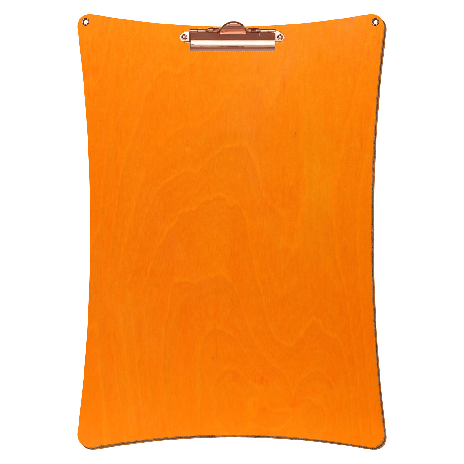 Bütic Holz-Klemmbrett konkav orange mit Aufhängeösen in A3 hochkant mit roségoldener Zahnklemme