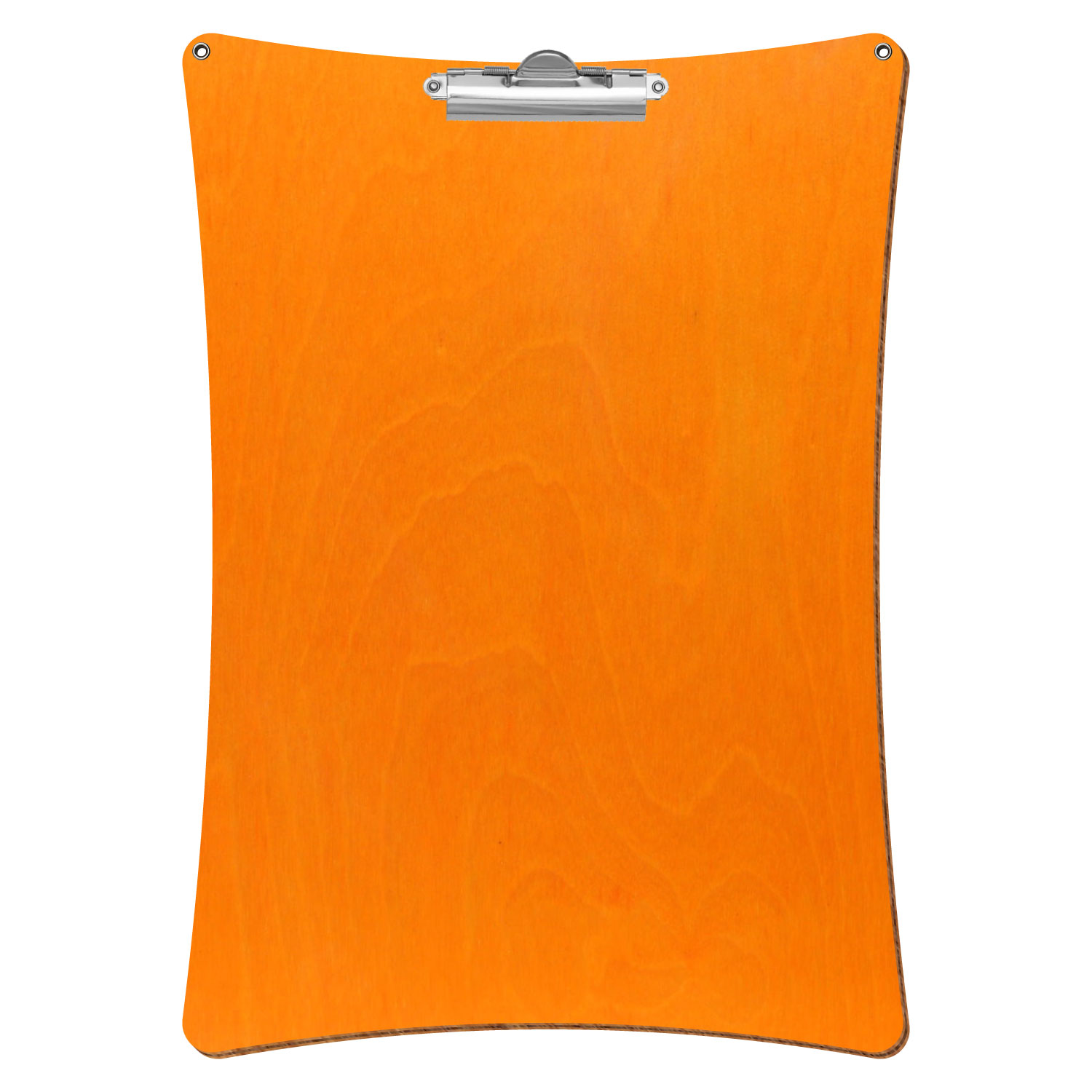 Bütic Holz-Klemmbrett konkav orange mit Aufhängeösen in A3 hochkant mit silberner Zahnklemme