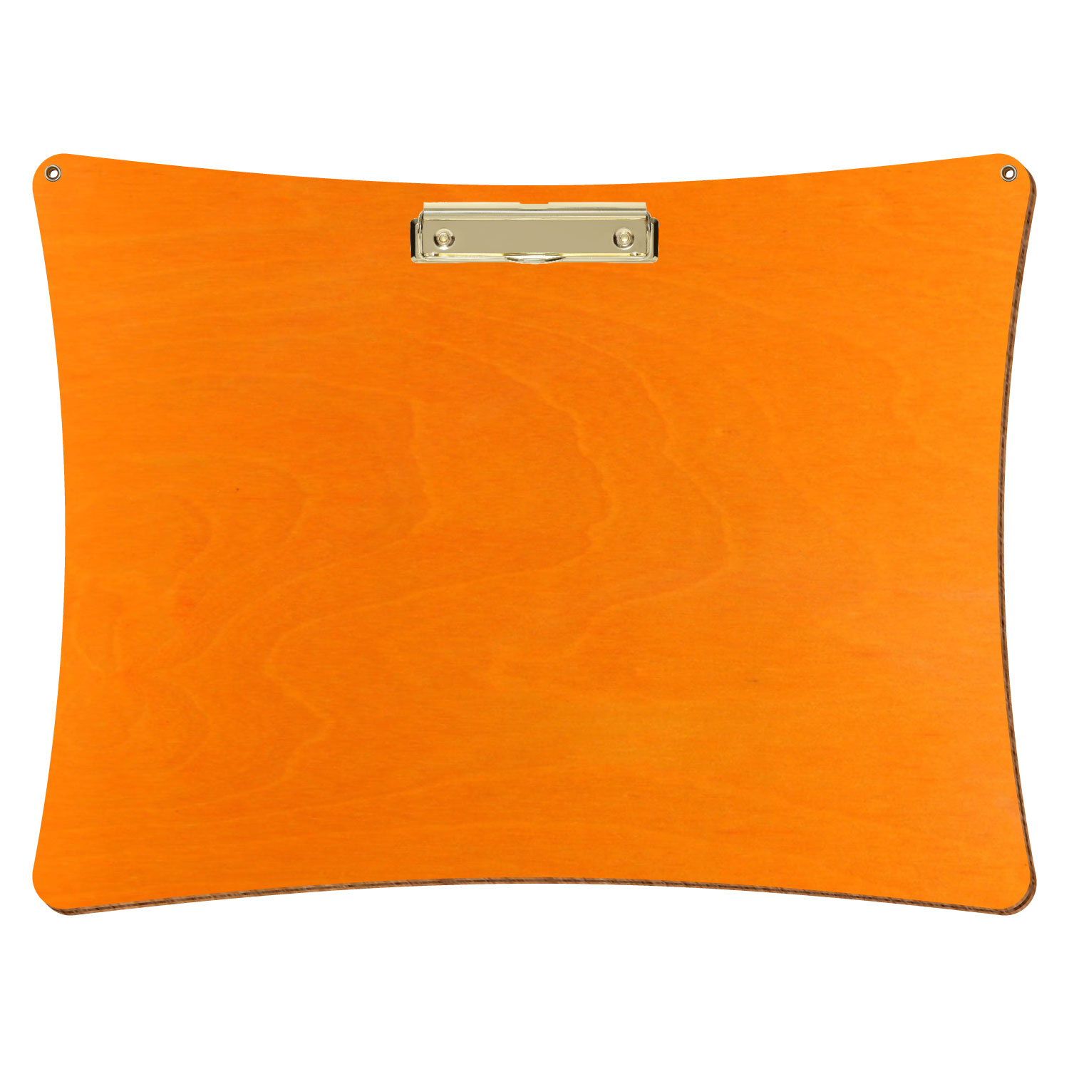Bütic Holz-Klemmbrett konkav orange mit Aufhängeösen in A3 querkant mit goldener Bügelklemme