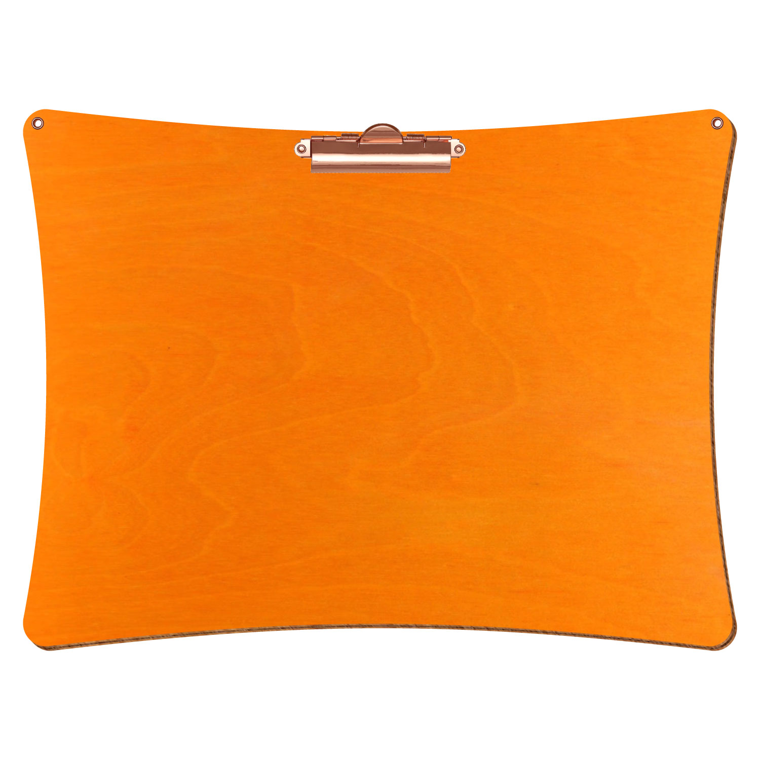 Bütic Holz-Klemmbrett konkav orange mit Aufhängeösen in A3 querkant mit roségoldener Zahnklemme