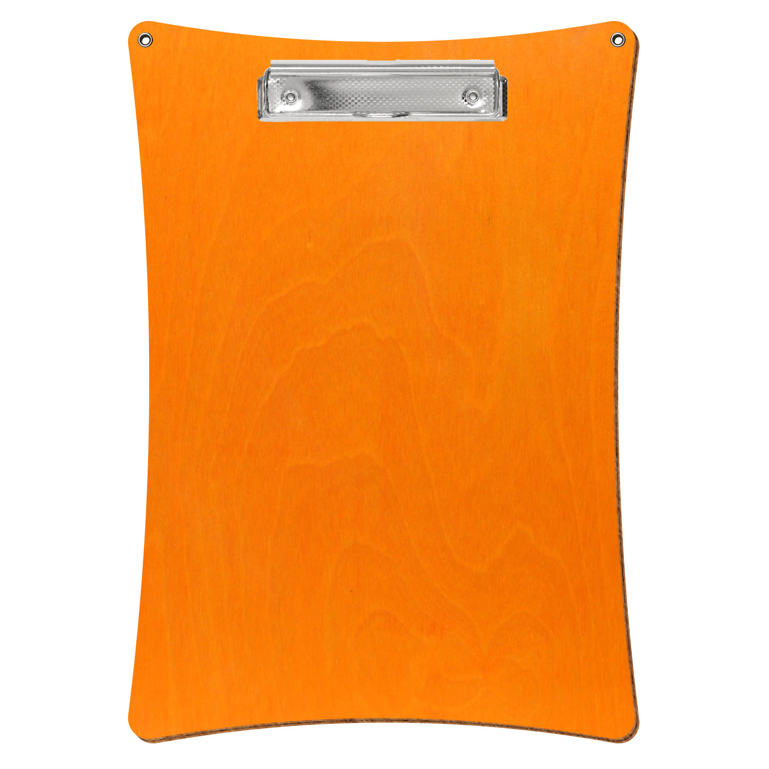 Bütic Holz-Klemmbrett konkav orange mit Aufhängeösen in A4 hochkant mit carbon-silberner Bügelklemme