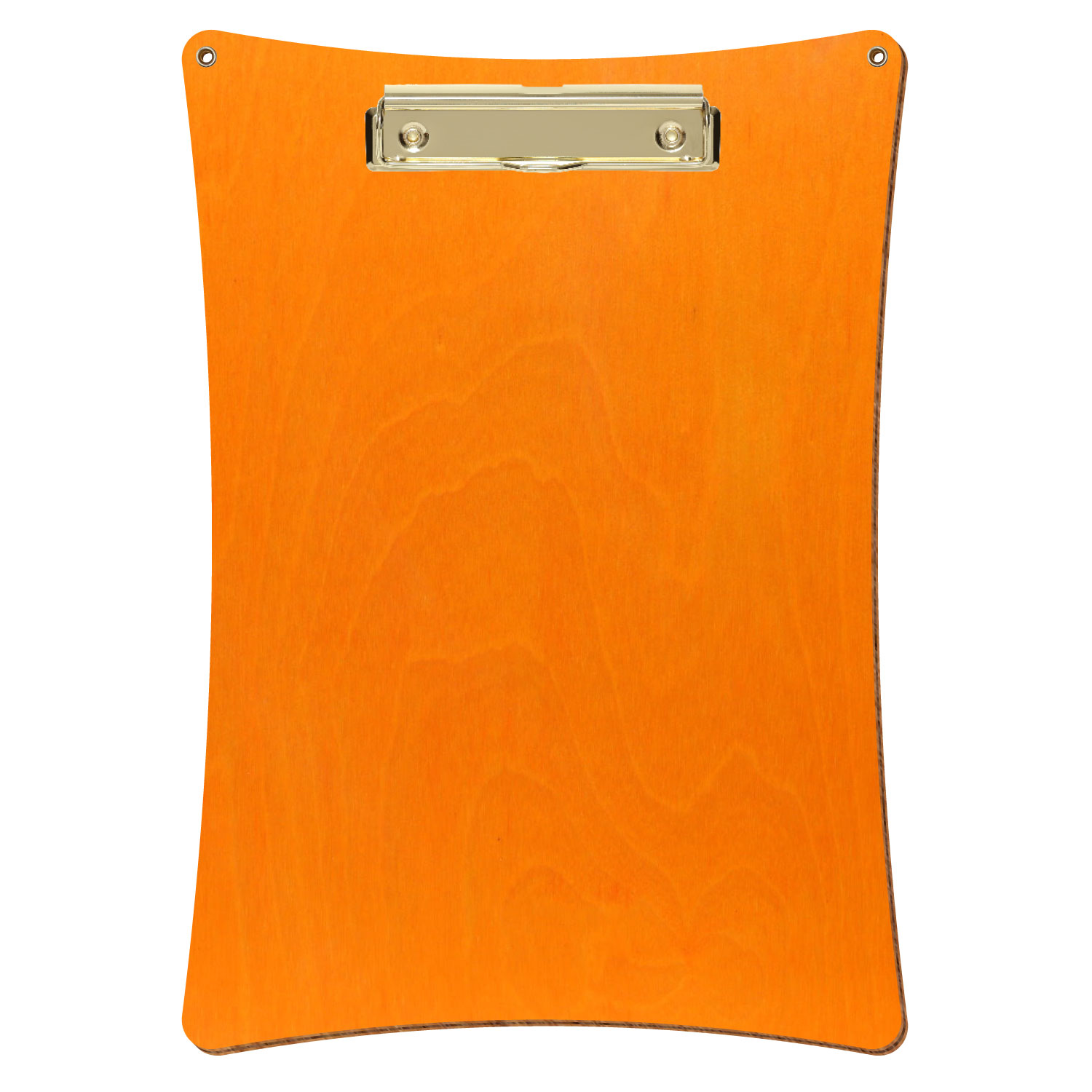 Bütic Holz-Klemmbrett konkav orange mit Aufhängeösen in A4 hochkant mit goldener Bügelklemme