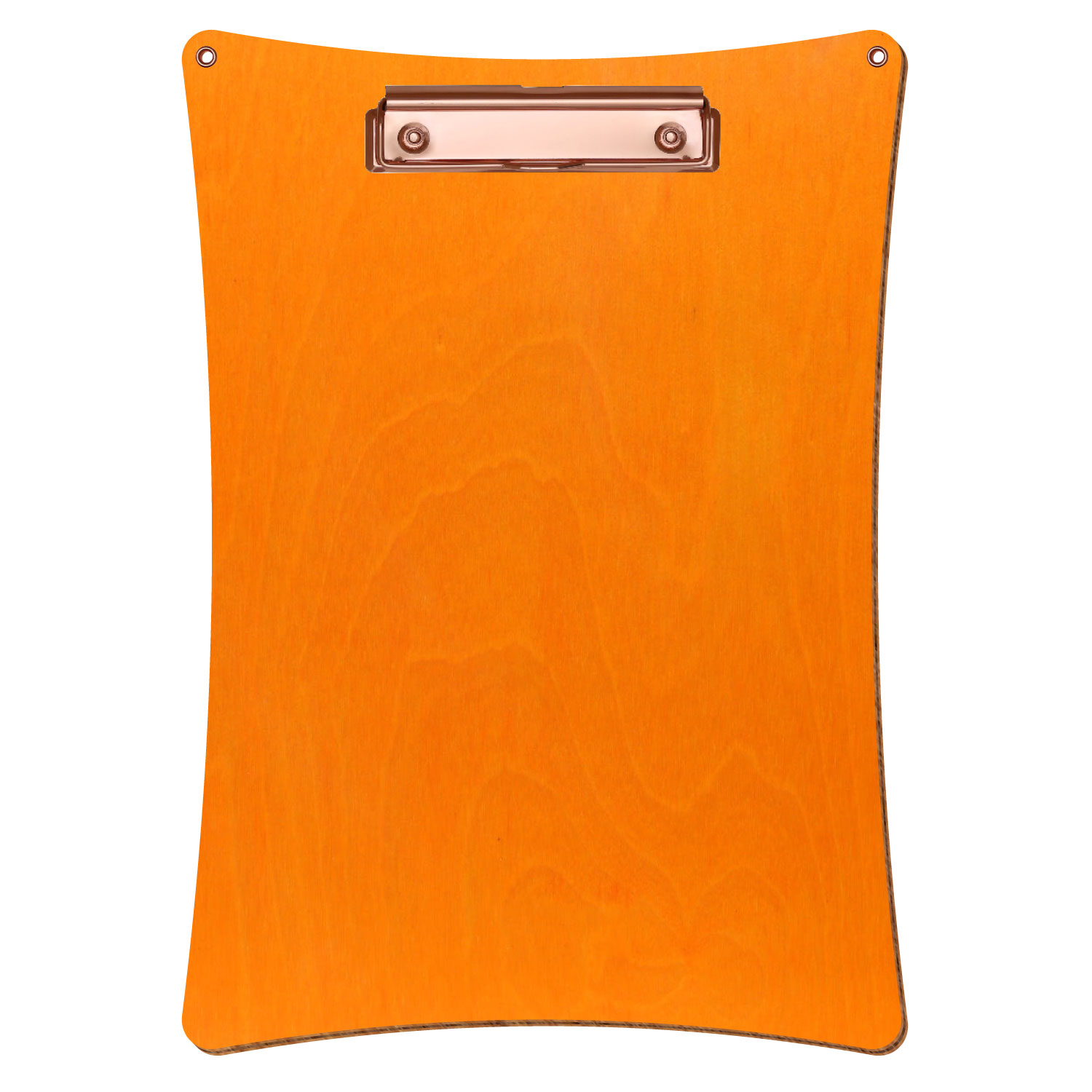 Bütic Holz-Klemmbrett konkav orange mit Aufhängeösen in A4 hochkant mit roségoldener Bügelklemme