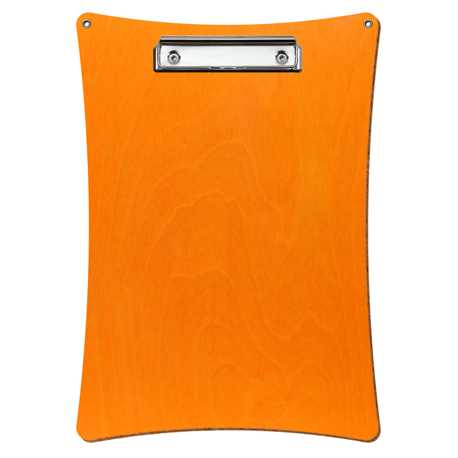 Bütic Holz-Klemmbrett konkav orange mit Aufhängeösen in A4 hochkant mit silberner Bügelklemme