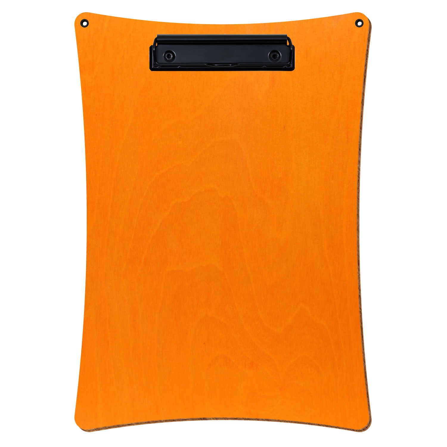 Bütic Holz-Klemmbrett konkav orange mit Aufhängeösen in A4 hochkant mit silberner Bügelklemme