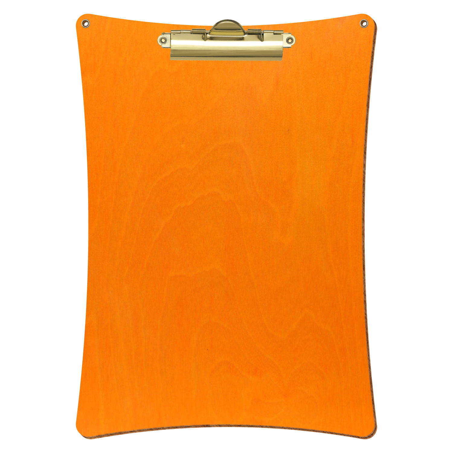 Bütic Holz-Klemmbrett konkav orange mit Aufhängeösen in A4 hochkant mit goldener Zahnklemme
