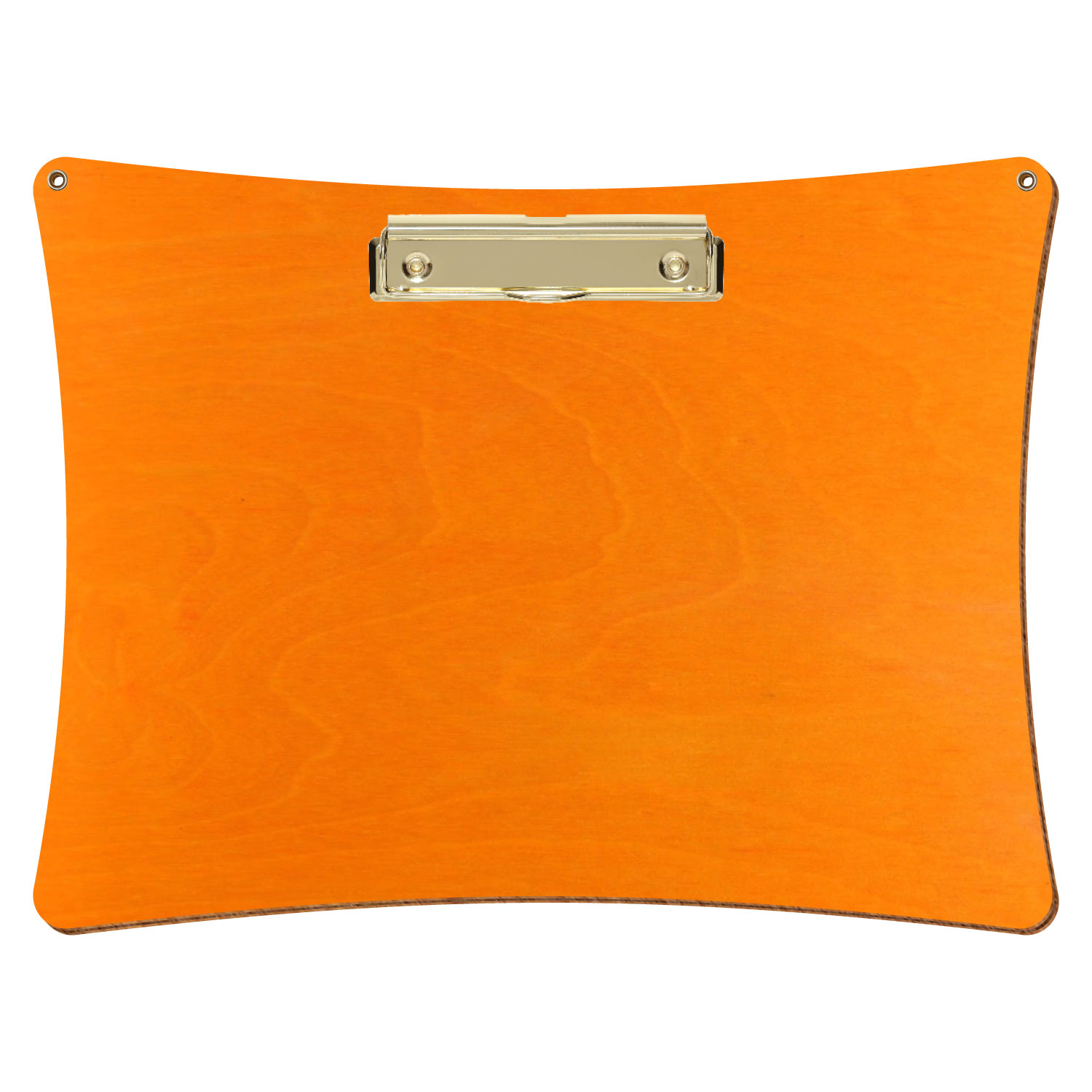 Bütic Holz-Klemmbrett konkav orange mit Aufhängeösen in A4 querkant mit goldener Bügelklemme
