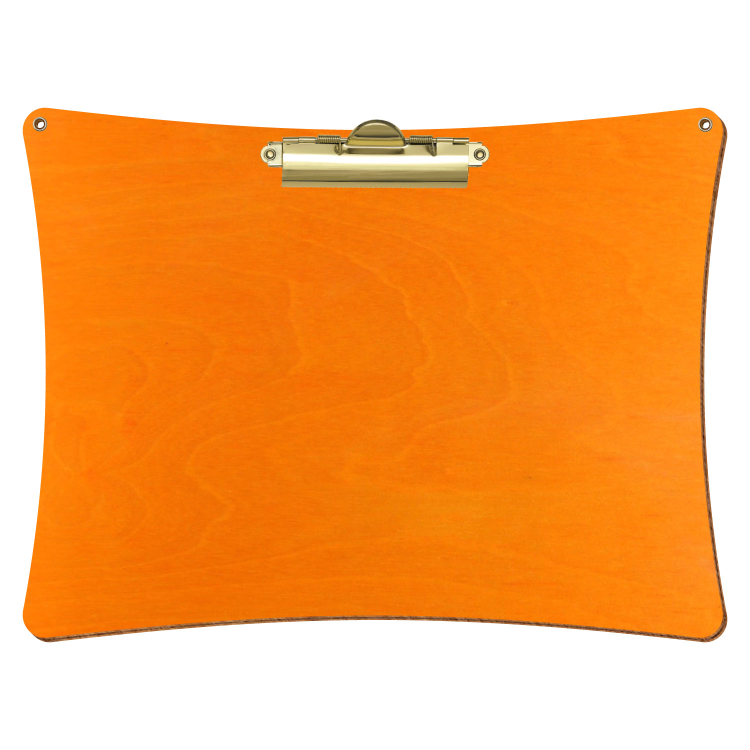 Bütic Holz-Klemmbrett konkav orange mit Aufhängeösen in A4 querkant mit goldener Zahnklemme
