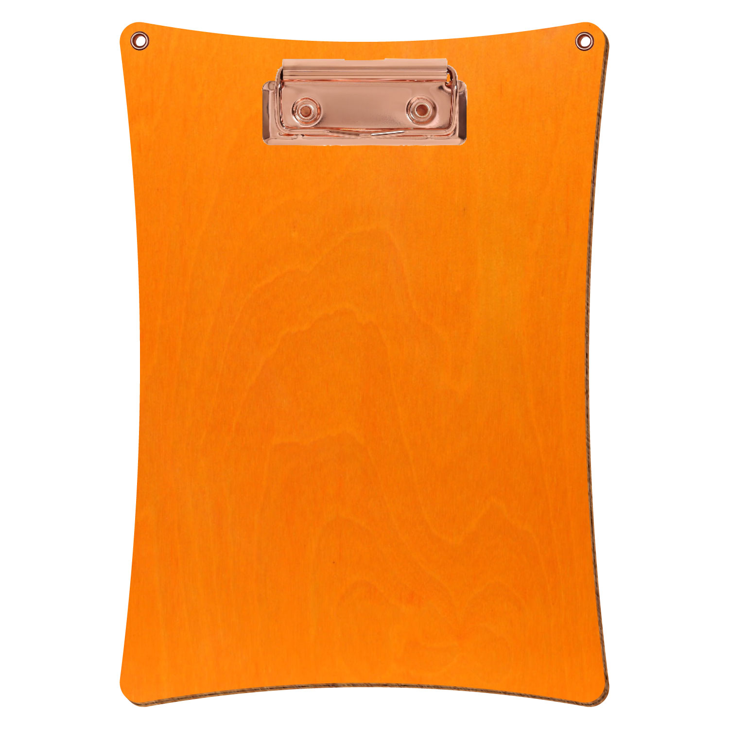 Bütic Holz-Klemmbrett konkav orange mit Aufhängeösen in A5 hochkant mit roségoldener Bügelklemme