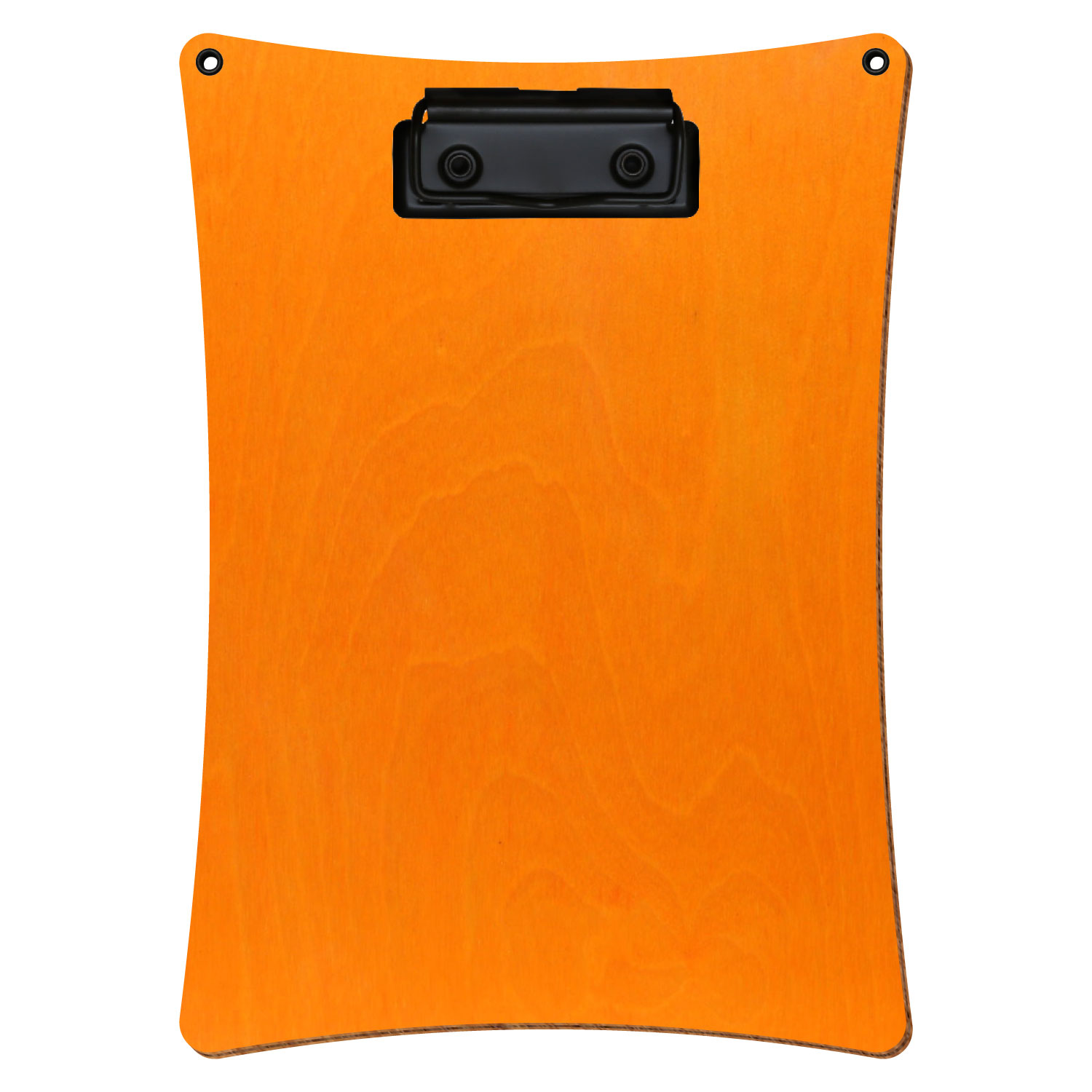 Bütic Holz-Klemmbrett konkav orange mit Aufhängeösen in A5 hochkant mit silberner Bügelklemme