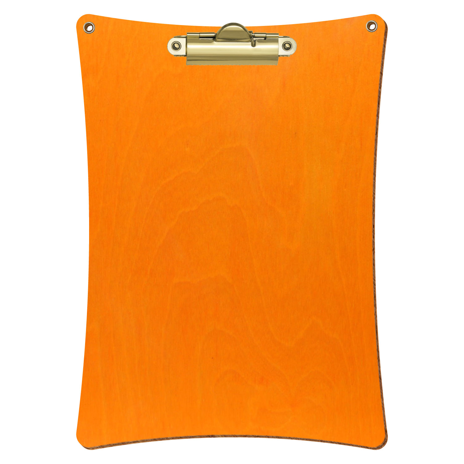 Bütic Holz-Klemmbrett konkav orange mit Aufhängeösen in A5 hochkant mit goldener Zahnklemme