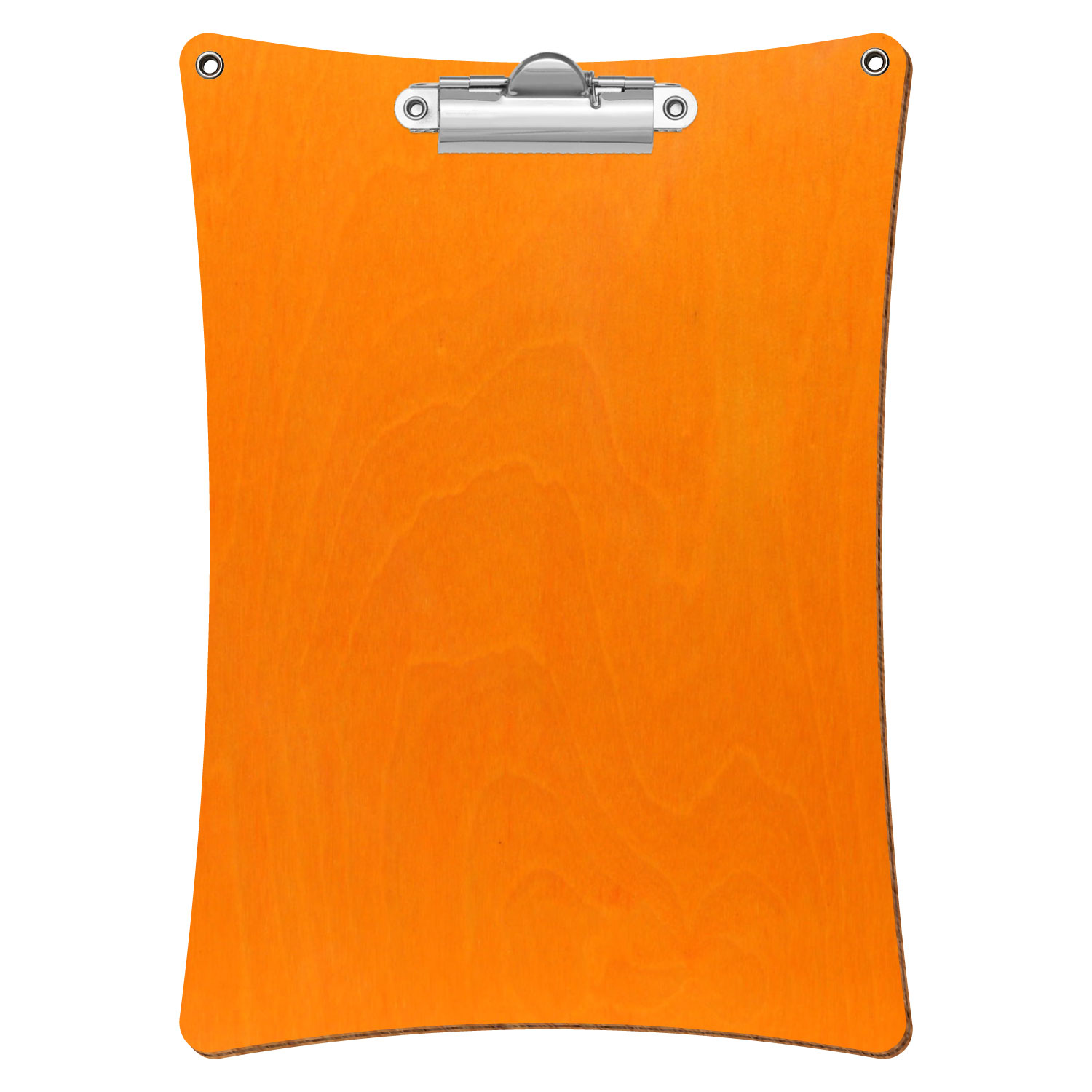 Bütic Holz-Klemmbrett konkav orange mit Aufhängeösen in A5 hochkant mit silberner Zahnklemme