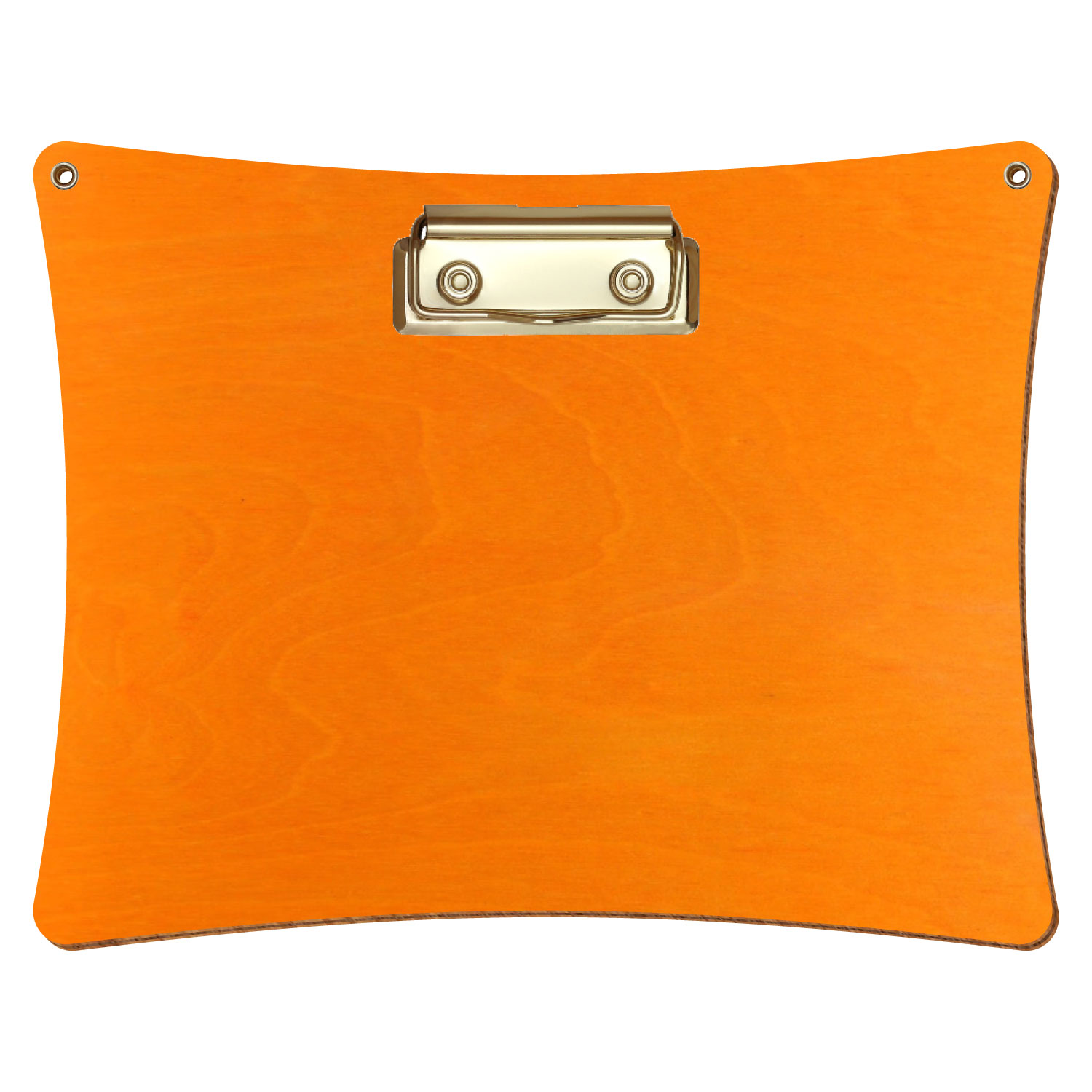 Bütic Holz-Klemmbrett konkav orange mit Aufhängeösen in A5 querkant mit goldener Bügelklemme