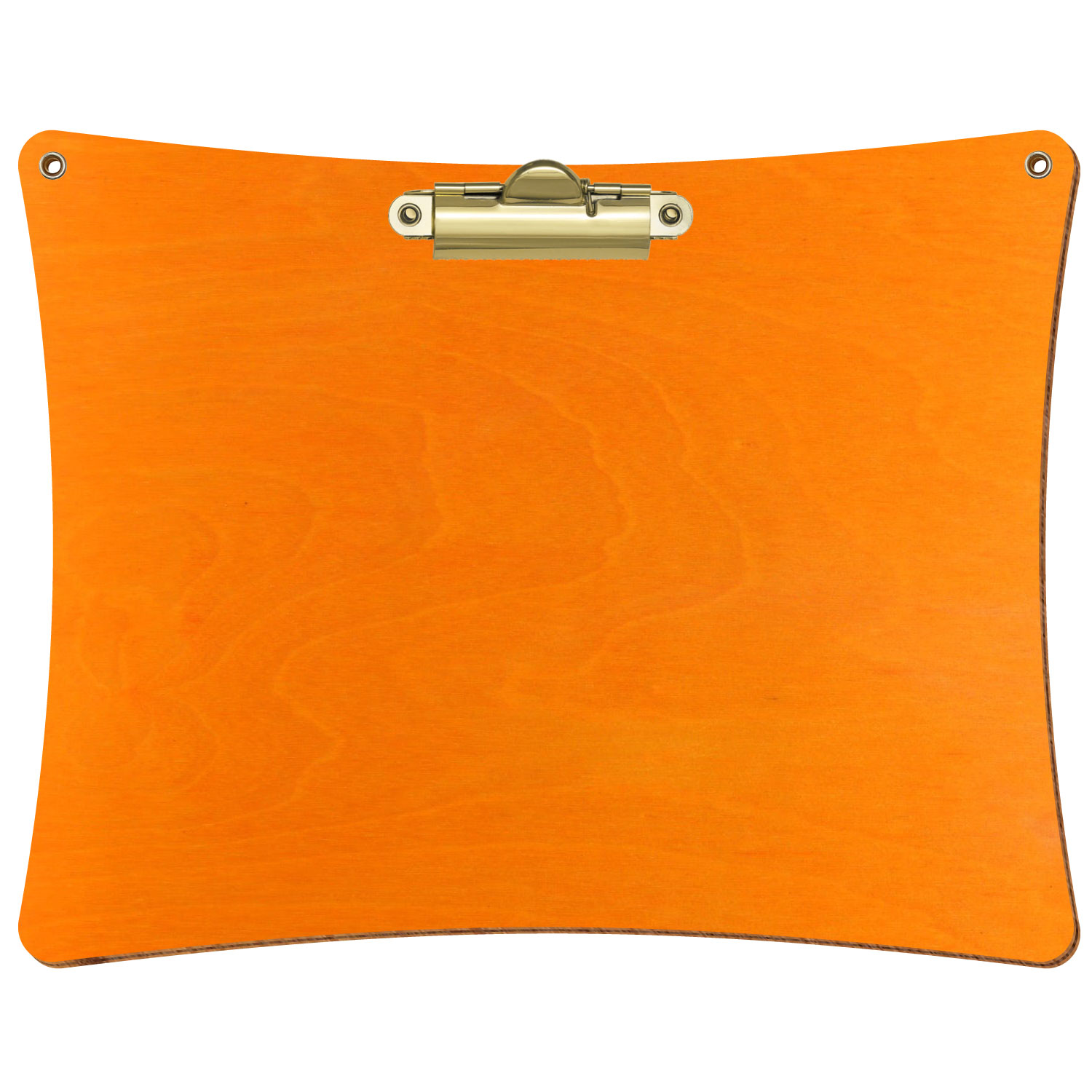 Bütic Holz-Klemmbrett konkav orange mit Aufhängeösen in A5 querkant mit goldener Zahnklemme