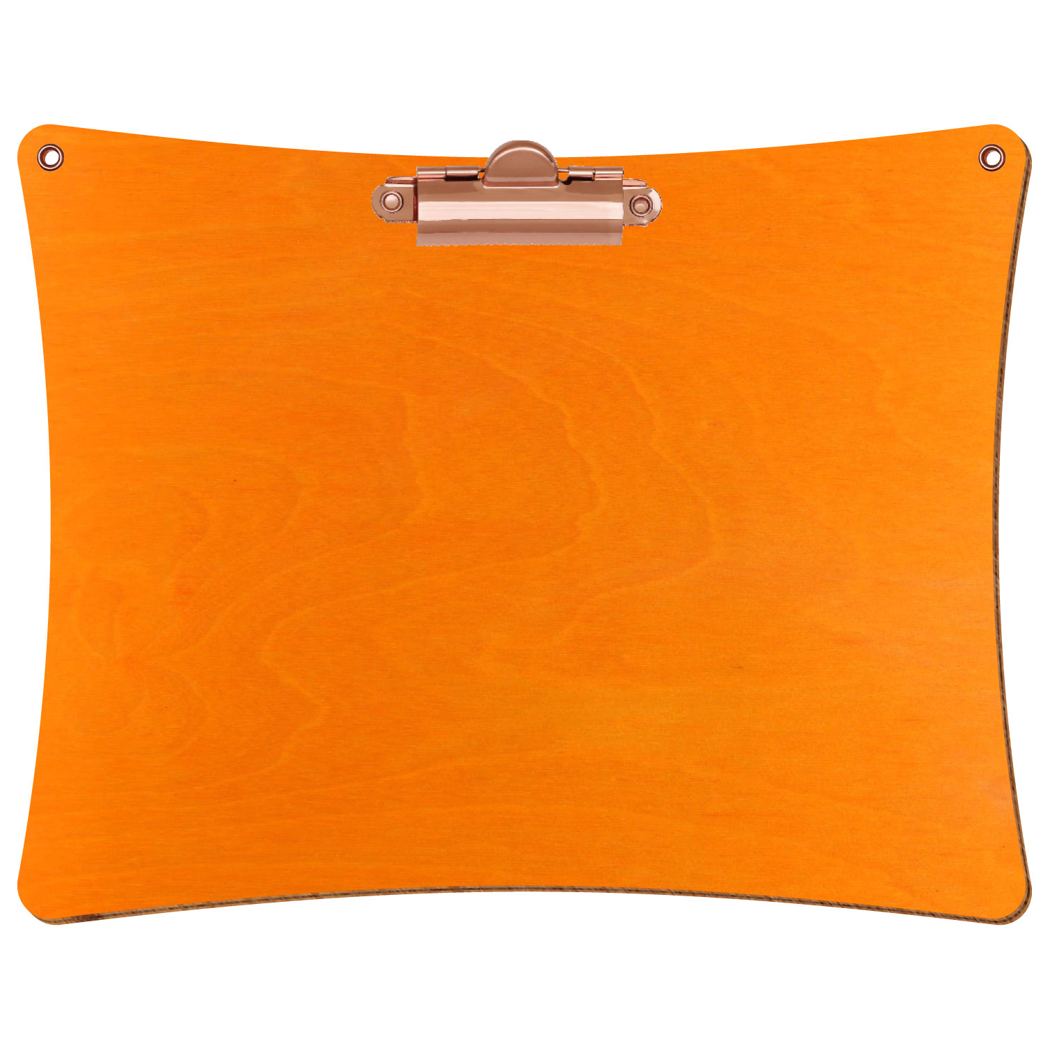 Bütic Holz-Klemmbrett konkav orange mit Aufhängeösen in A5 querkant mit roségoldener Zahnklemme
