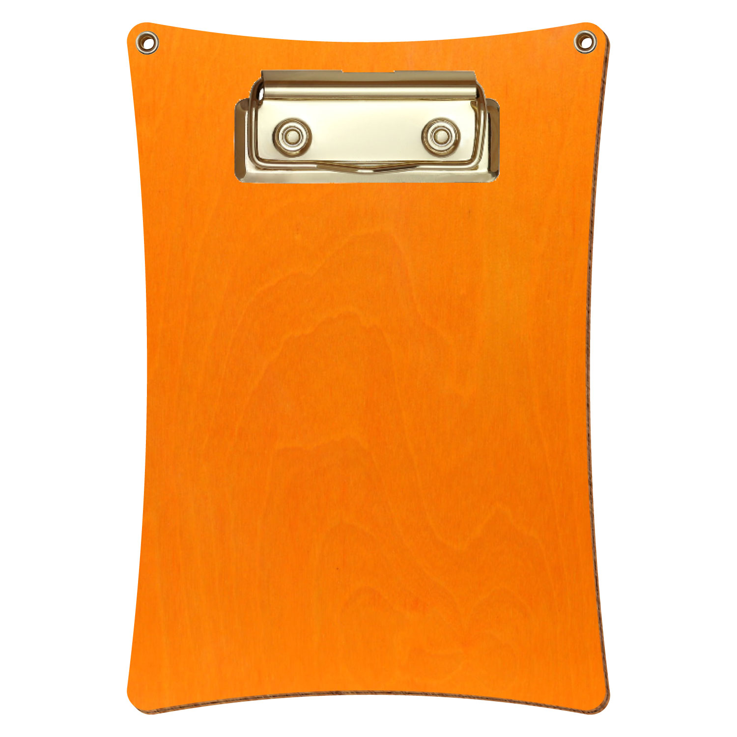 Bütic Holz-Klemmbrett konkav orange mit Aufhängeösen in A6 hochkant mit goldener Bügelklemme