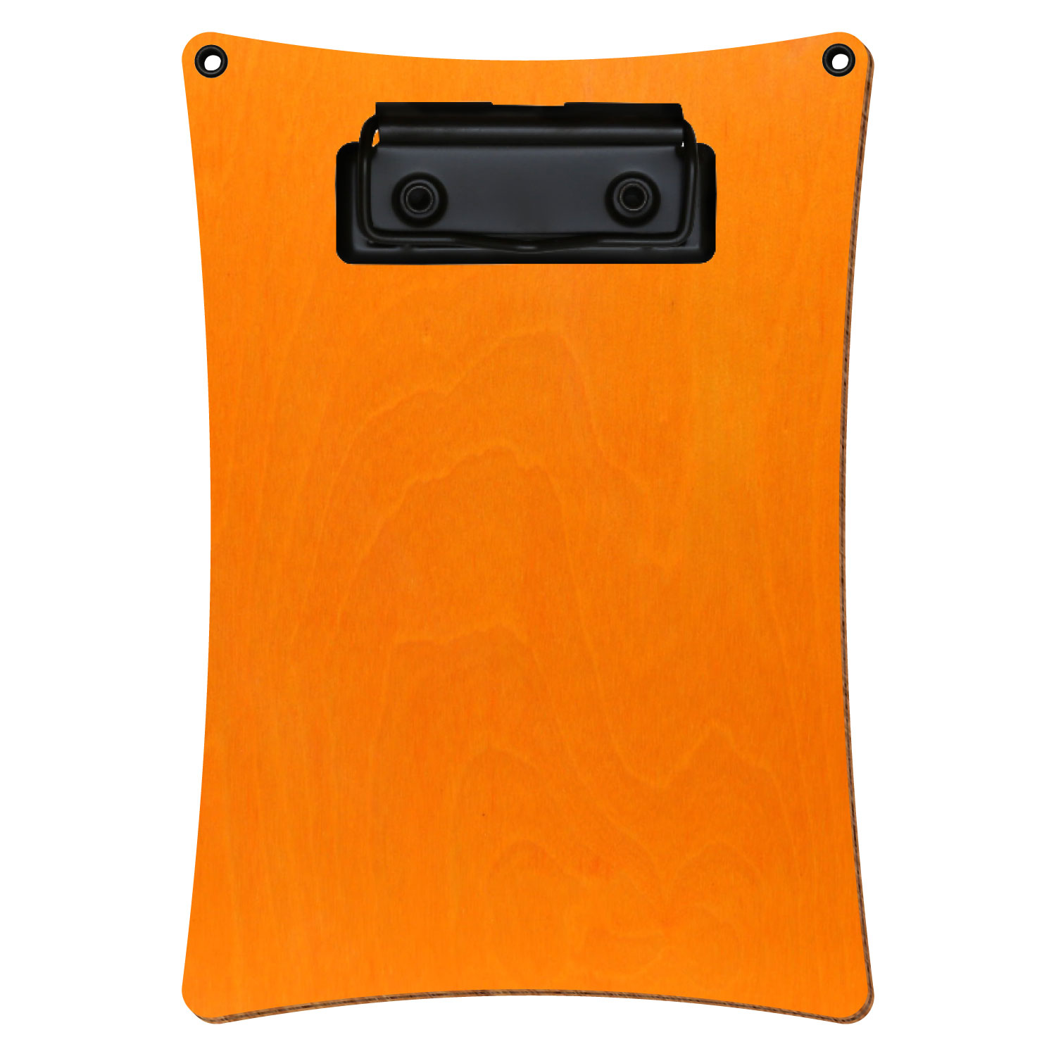 Bütic Holz-Klemmbrett konkav orange mit Aufhängeösen in A6 hochkant mit silberner Bügelklemme