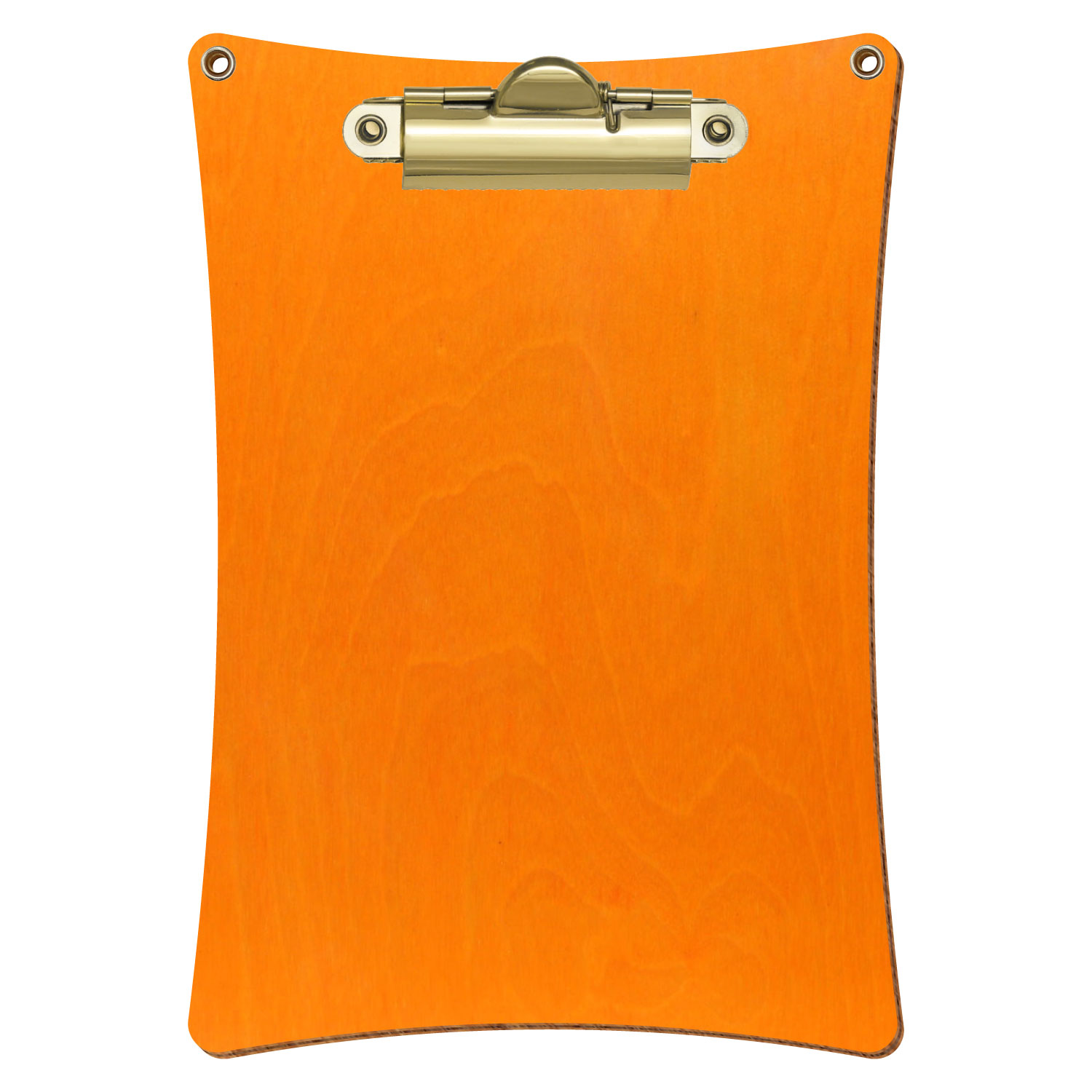 Bütic Holz-Klemmbrett konkav orange mit Aufhängeösen in A6 hochkant mit goldener Zahnklemme