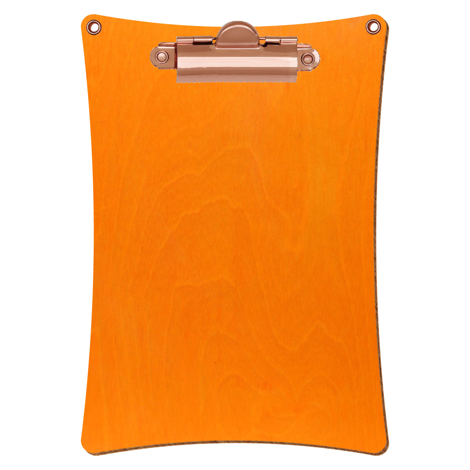 Bütic Holz-Klemmbrett konkav orange mit Aufhängeösen in A6 hochkant mit roségoldener Zahnklemme