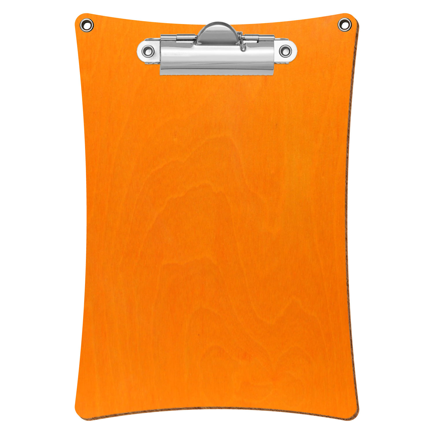 Bütic Holz-Klemmbrett konkav orange mit Aufhängeösen in A6 hochkant mit silberner Zahnklemme