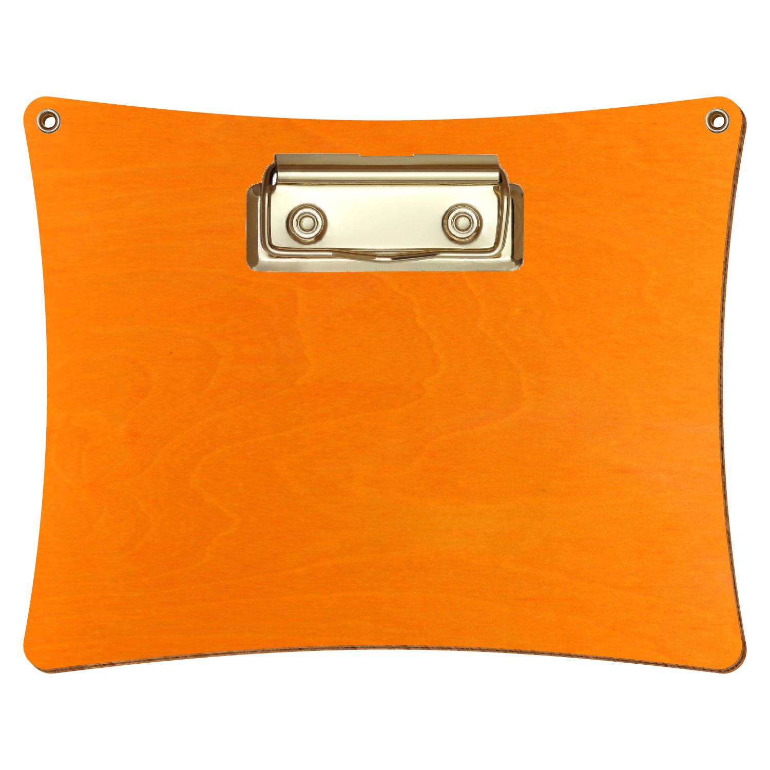 Bütic Holz-Klemmbrett konkav orange mit Aufhängeösen in A6 querkant mit goldener Bügelklemme