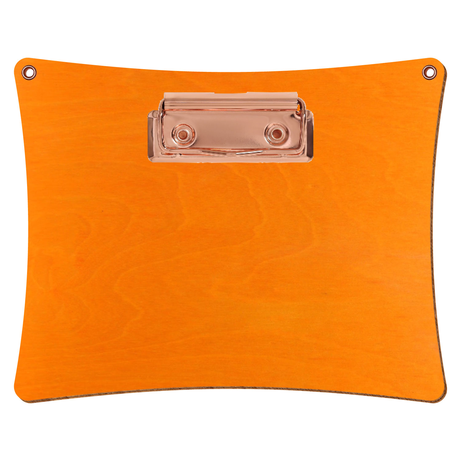 Bütic Holz-Klemmbrett konkav orange mit Aufhängeösen in A6 querkant mit roségoldener Bügelklemme