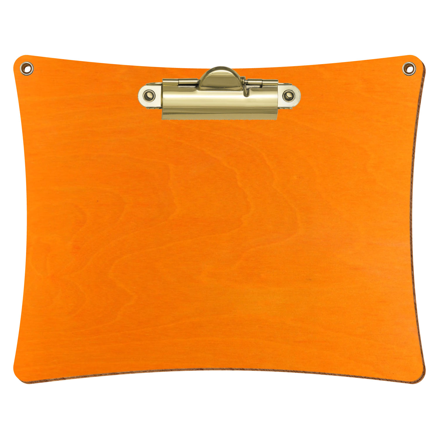 Bütic Holz-Klemmbrett konkav orange mit Aufhängeösen in A6 querkant mit goldener Zahnklemme