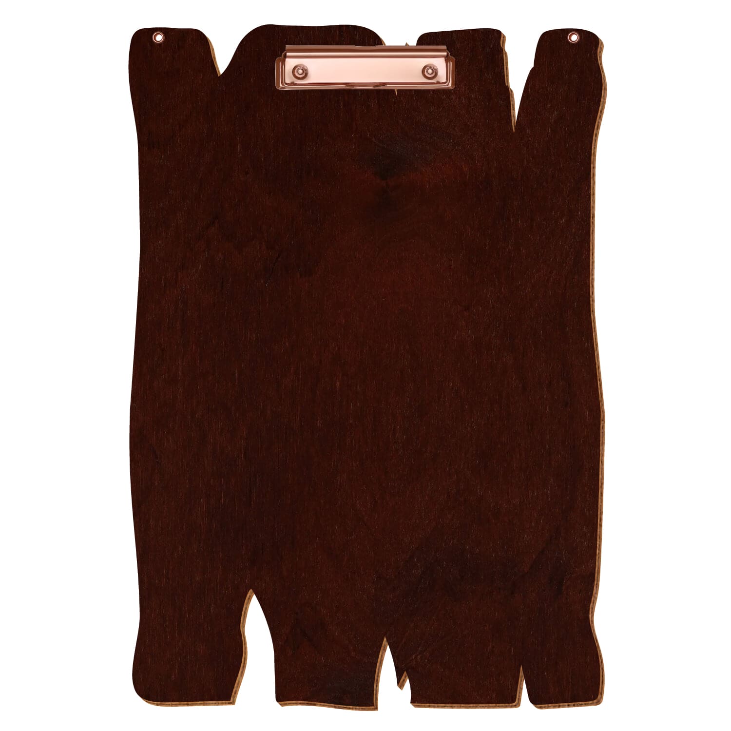 Klemmbrett Holzbrettform mit 2 Ösen Nussbaum dunkel A3 hochkant Bügelklemme roségold