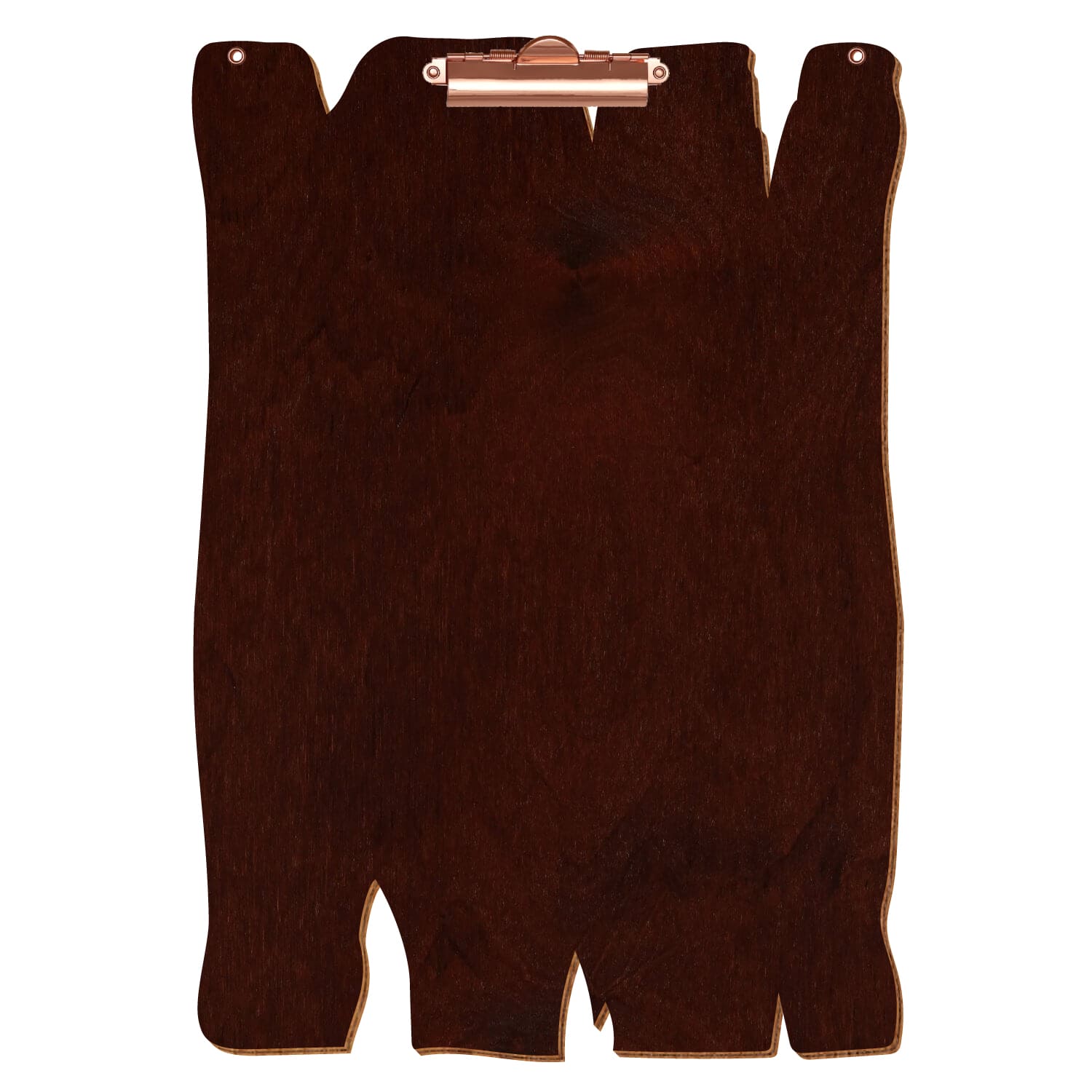 Klemmbrett Holzbrettform mit 2 Ösen Nussbaum dunkel A3 hochkant Zahnklemme roségold