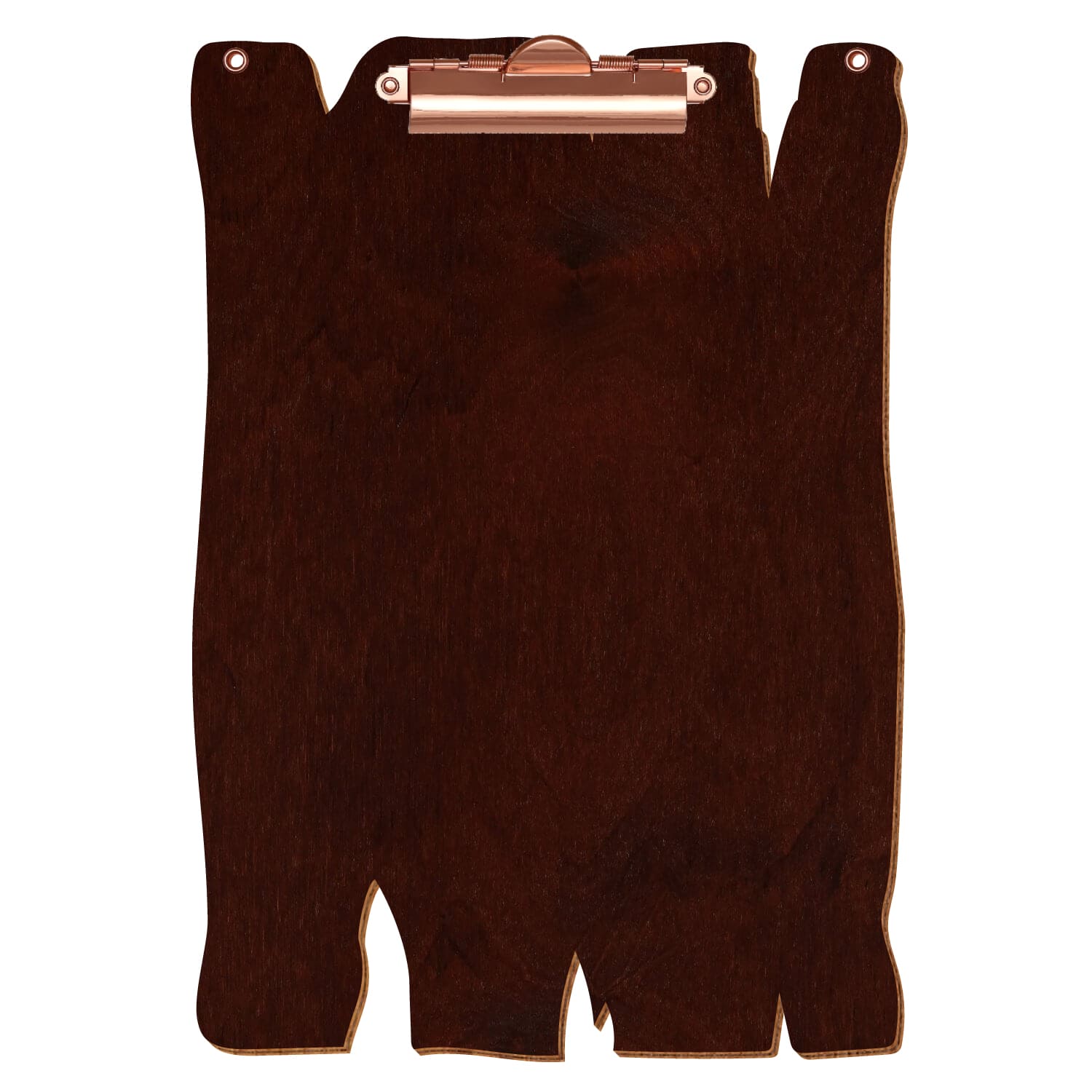 Klemmbrett Holzbrettform mit 2 Ösen Nussbaum dunkel A4 hochkant Zahnklemme roségold