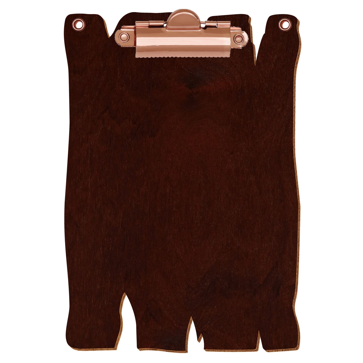 Klemmbrett Holzbrettform mit 2 Ösen Nussbaum dunkel A6 hochkant Zahnklemme roségold