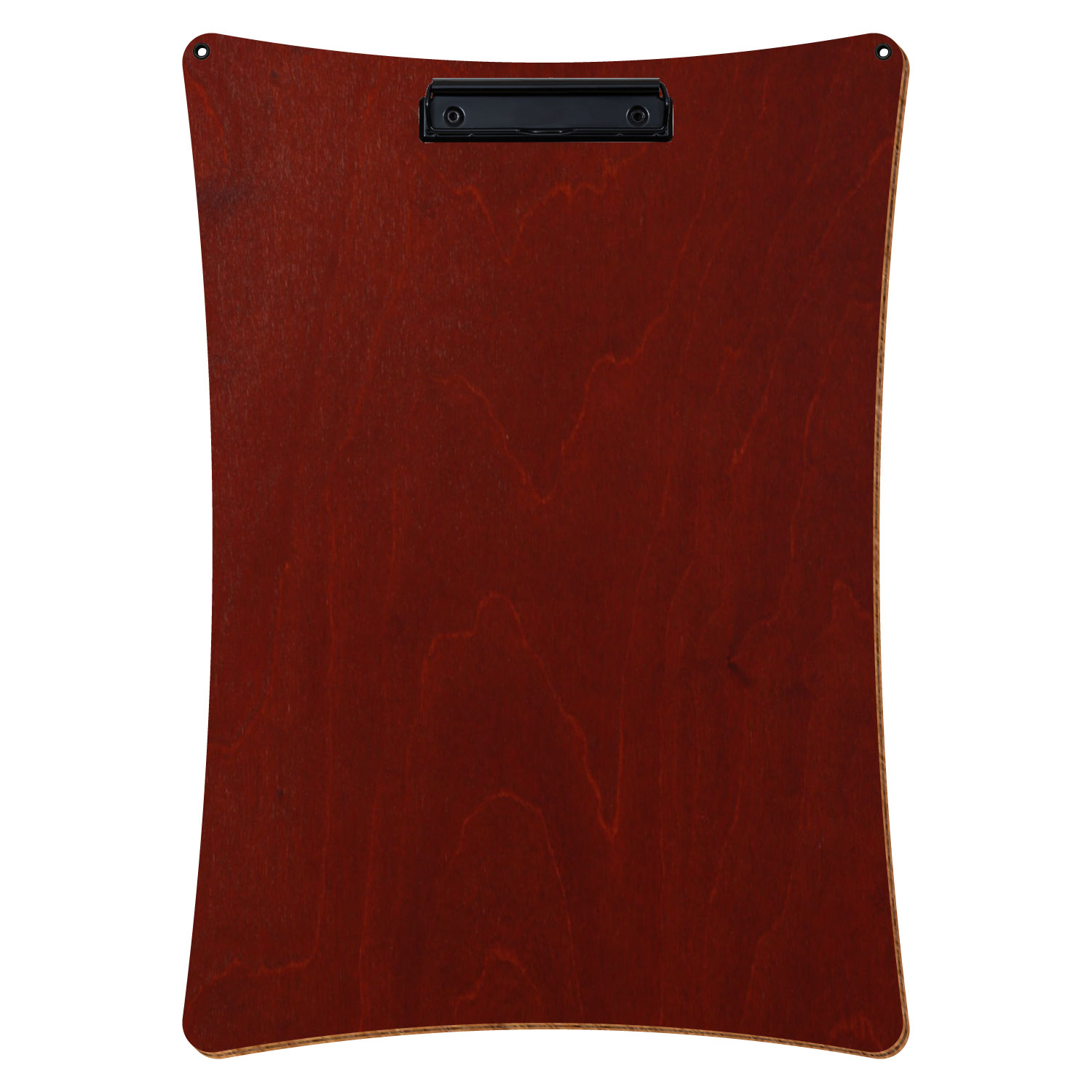 Bütic Holz-Klemmbrett konkav in der Farbe Kirschbaum dunkel mit Aufhängeösen in A3 hochkant mit schwarzer Bügelklemme