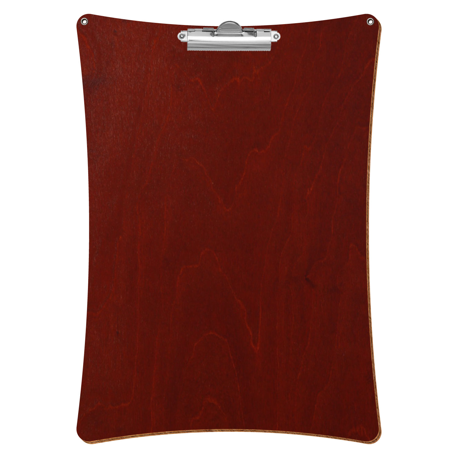Bütic Holz-Klemmbrett konkav in der Farbe Kirschbaum dunkel mit Aufhängeösen in A3 hochkant mit silberner Zahnklemme