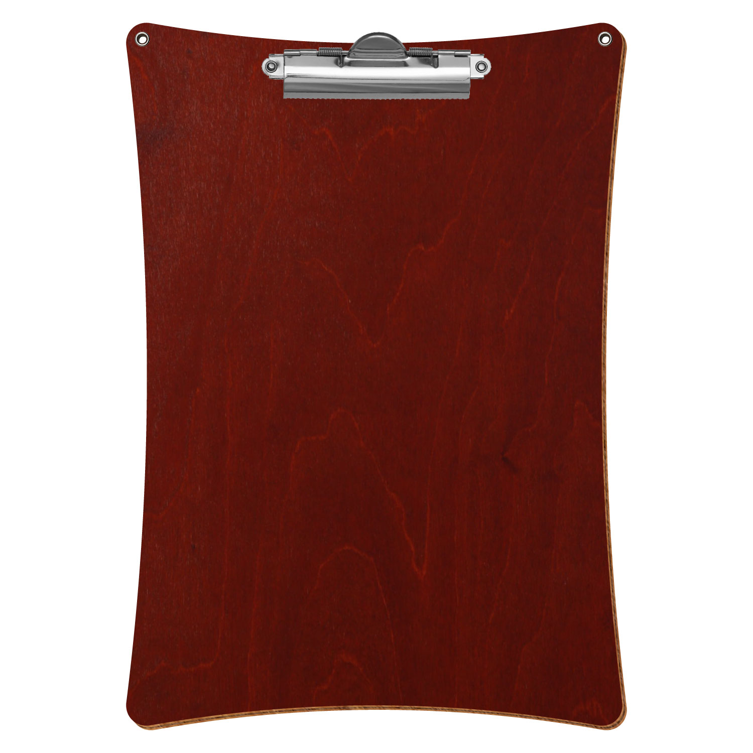Bütic Holz-Klemmbrett konkav in der Farbe Kirschbaum dunkel mit Aufhängeösen in A4 hochkant mit silberner Zahnklemme