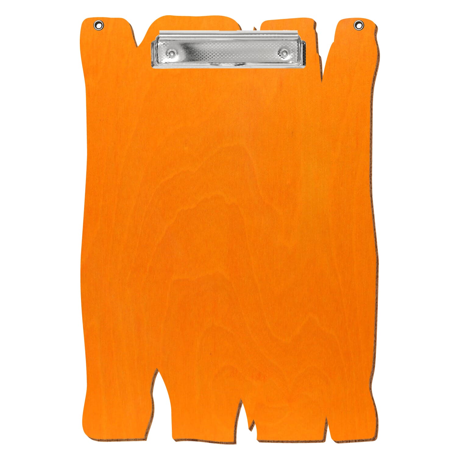 Klemmbrett Holzbrettform mit 2 Ösen Orange A4 hochkant Bügelklemme silber carbon