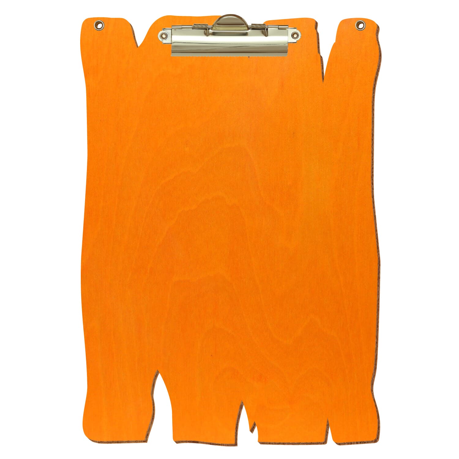 Klemmbrett Holzbrettform mit 2 Ösen Orange A4 hochkant Zahnklemme gold