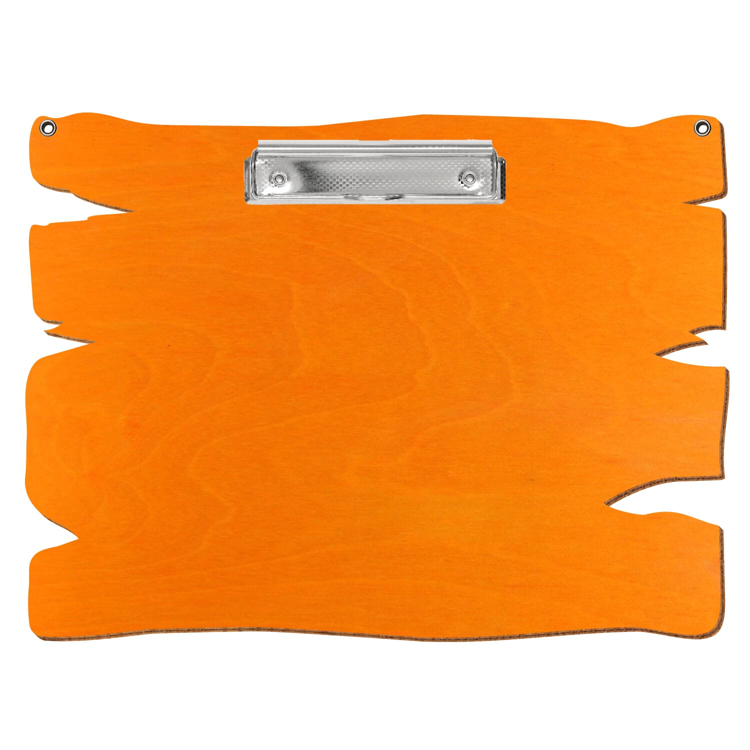 Klemmbrett Holzbrettform mit 2 Ösen Orange A4 querkant Bügelklemme silber carbon