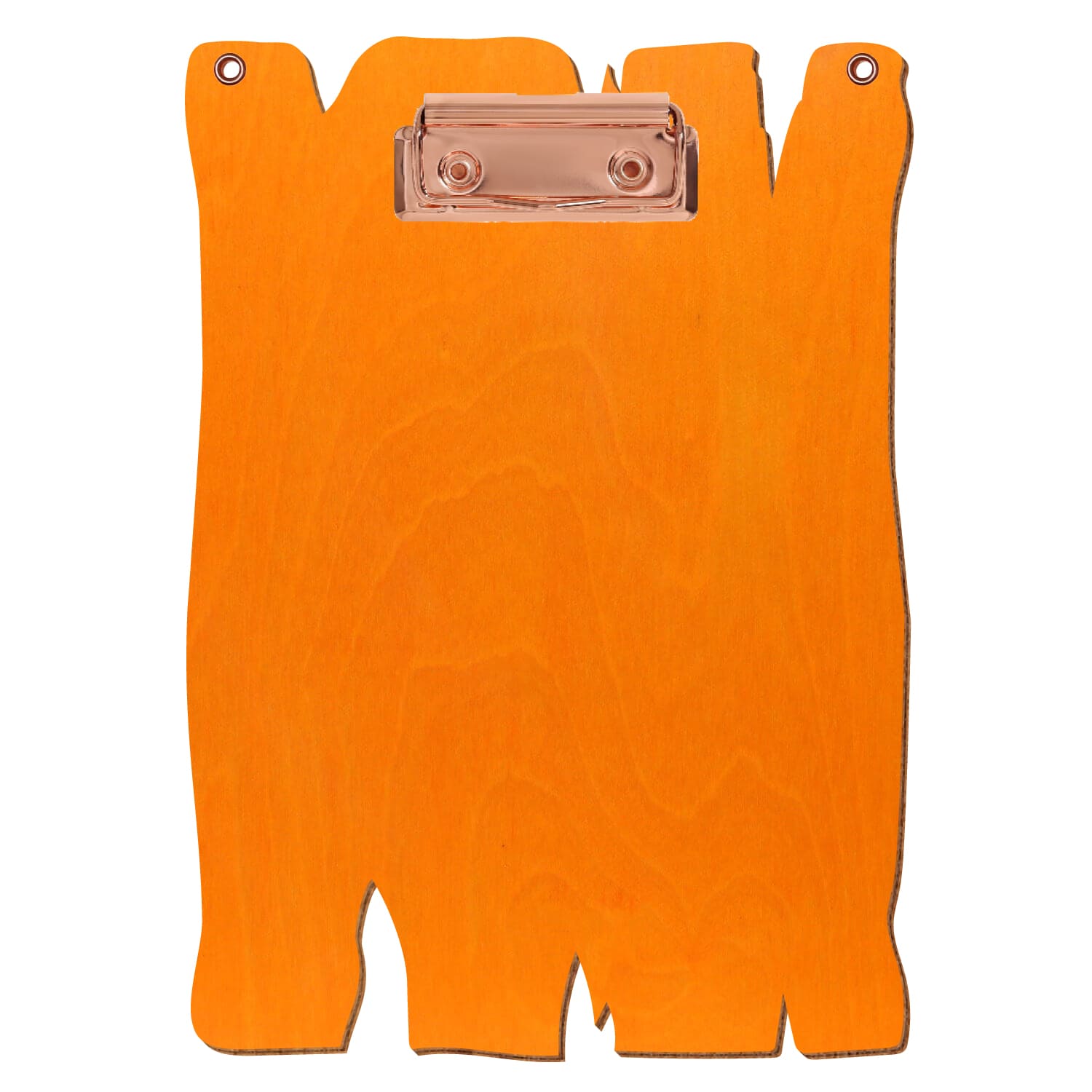 Klemmbrett Holzbrettform mit 2 Ösen Orange A5 hochkant Bügelklemme roségold