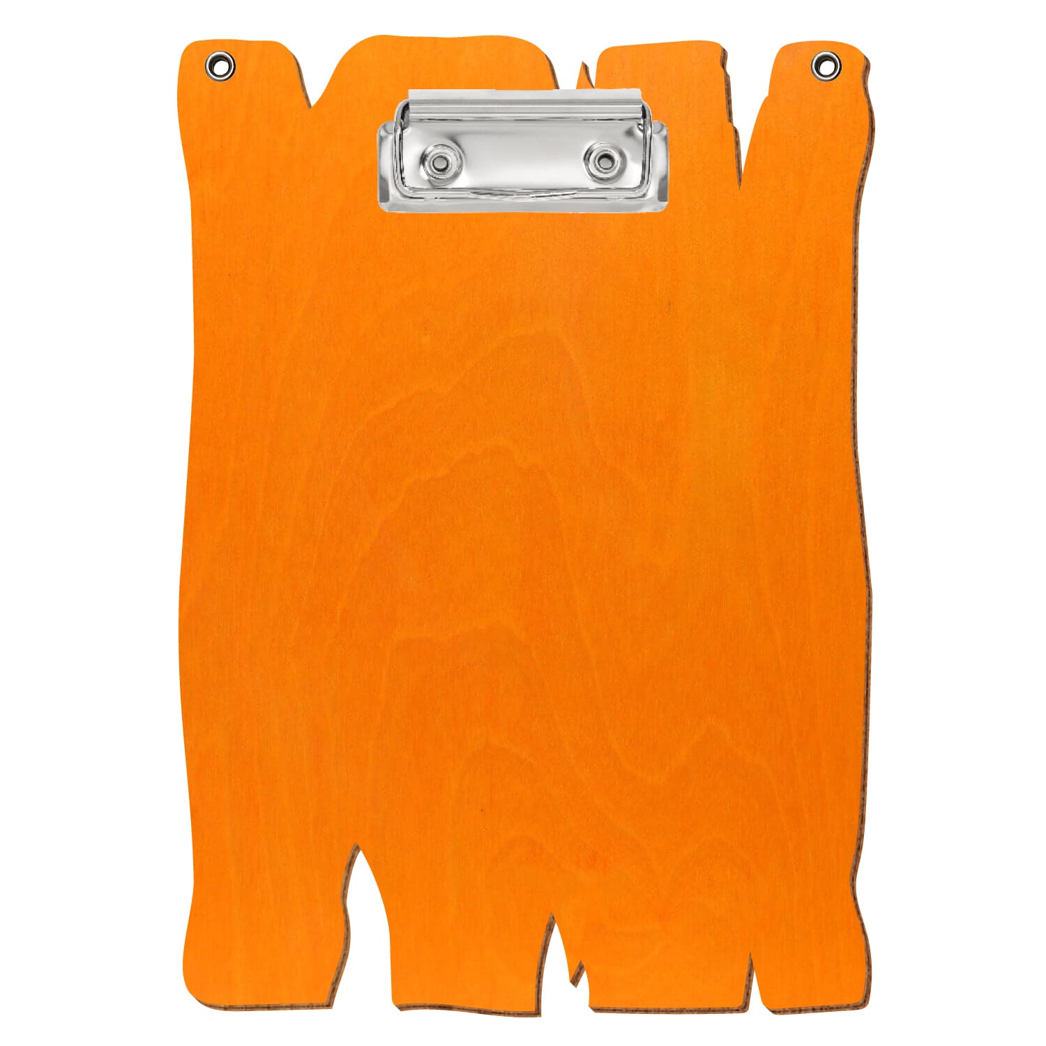 Klemmbrett Holzbrettform mit 2 Ösen Orange A5 hochkant Bügelklemme silber